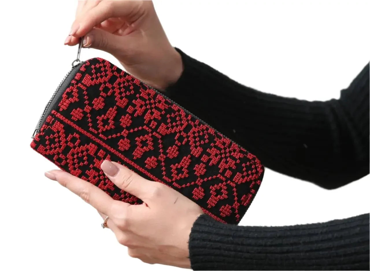 Stylish 2 Zipper Large Embroidered Wallet - Elegant & Functional Design Palestinian Elegance