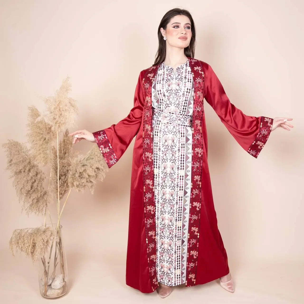 Embroidery Satin Kaftan: Luxurious Style and Unique Elegance Palestinian Elegance