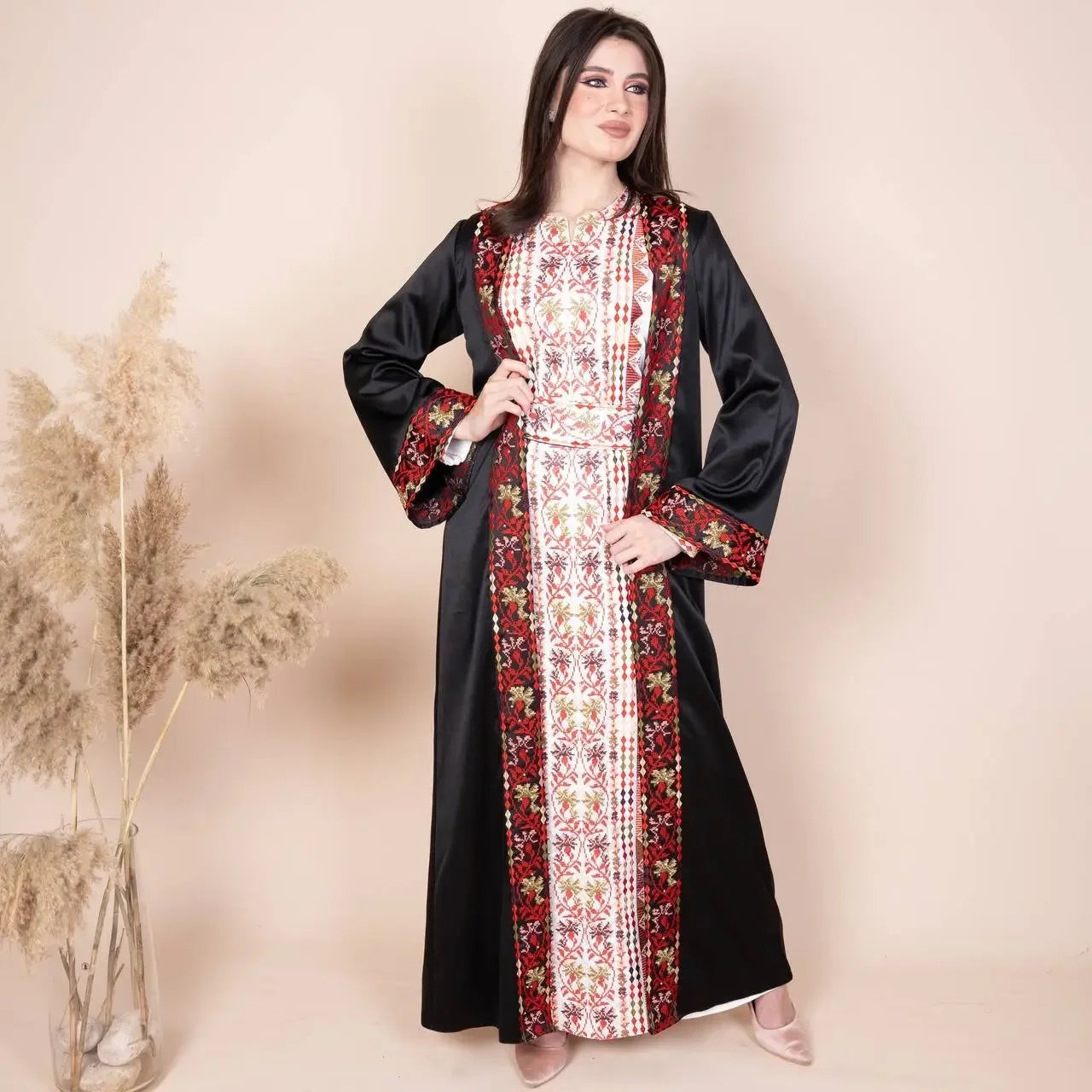 Embroidery Satin Kaftan: Luxurious Style and Unique Elegance Palestinian Elegance