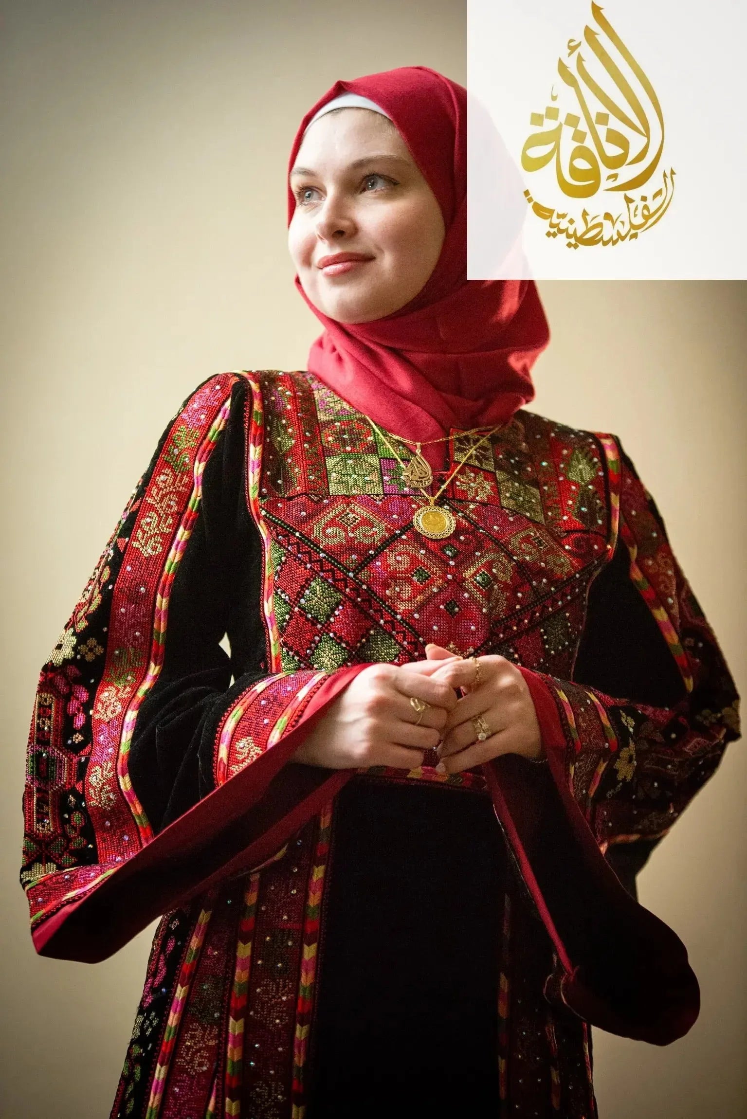 Black Embroidered Velvet Thoub with Matching Belt Palestinian Elegance