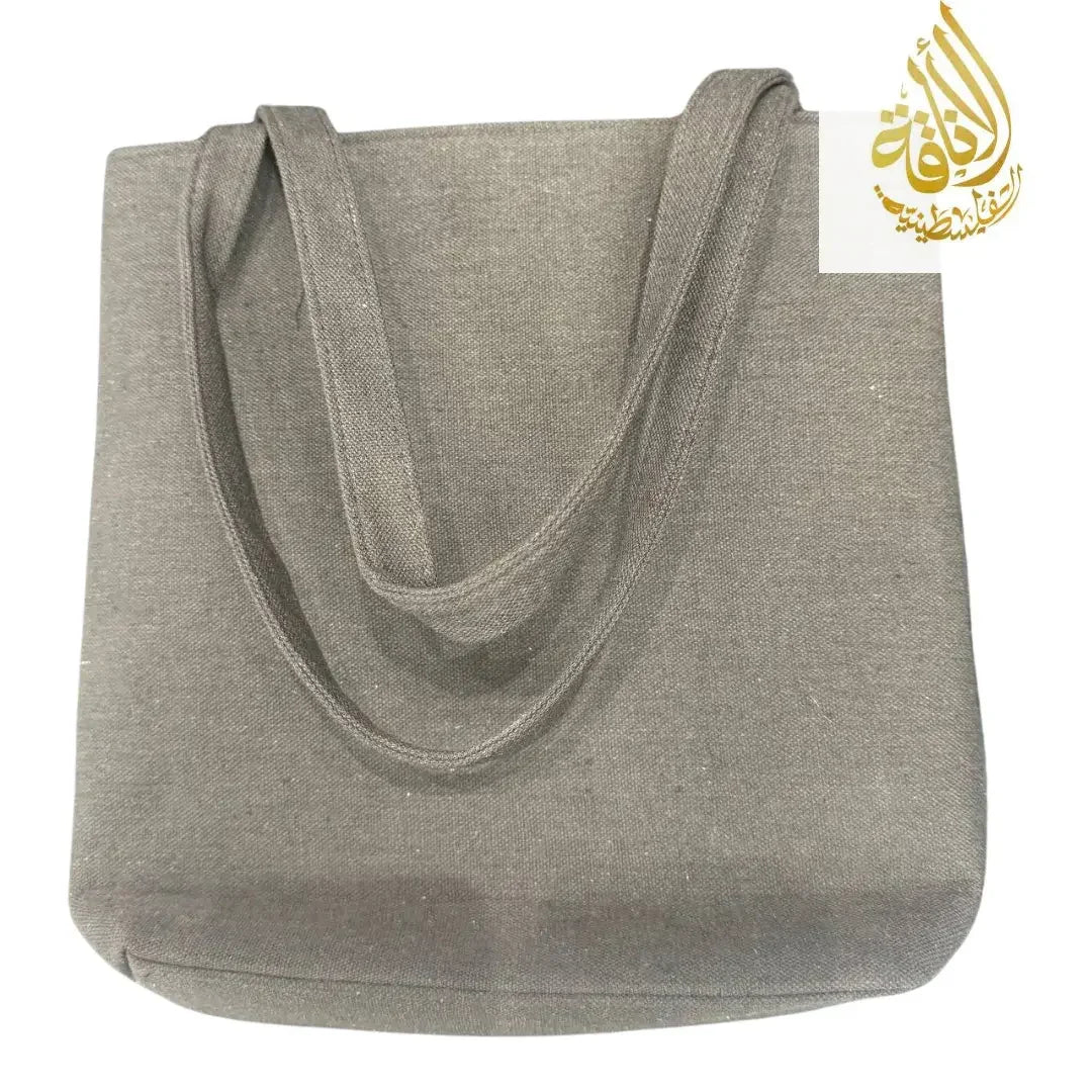 Gray canvas Palestine tote bag with dual shoulder straps from Palestinian Elegance