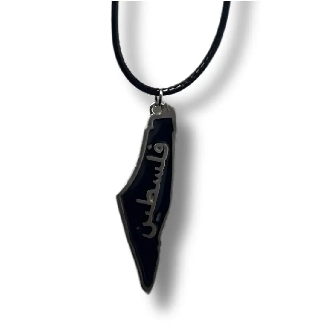 Handcrafted Black Palestine Necklace with Arabic "Palestine" – Timeless Cultural Elegance Palestinian Elegance