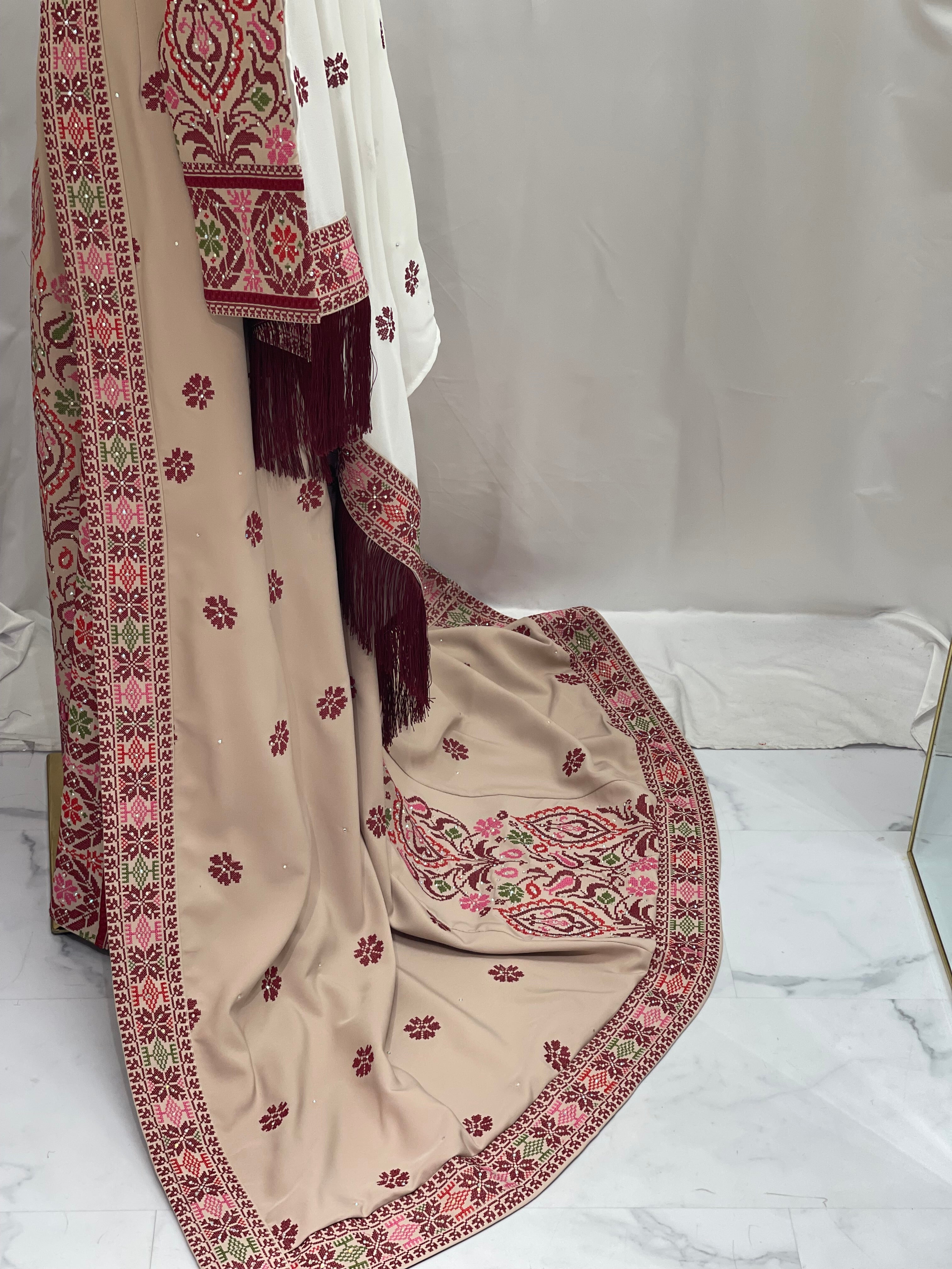 Bride of Roses Thobe featuring intricate embroidery and elegant fringe detailing for a classic look