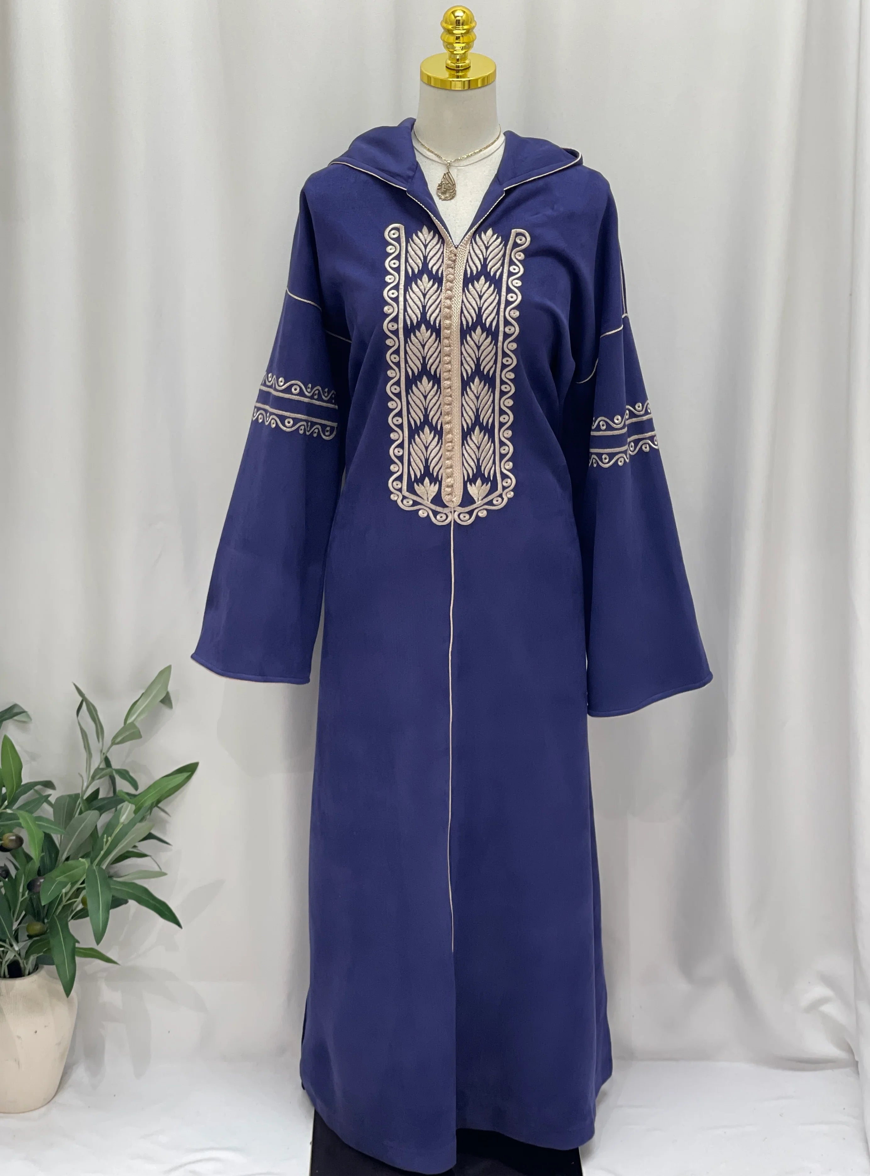Heritage Suede Embroidered Hooded Abaya