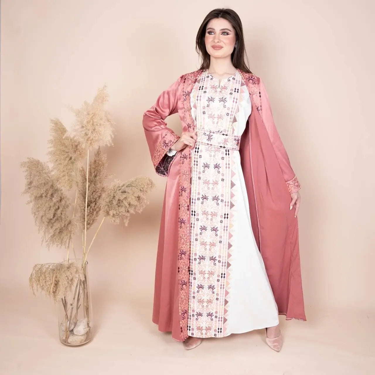 Embroidery Satin Kaftan: Luxurious Style and Unique Elegance Palestinian Elegance