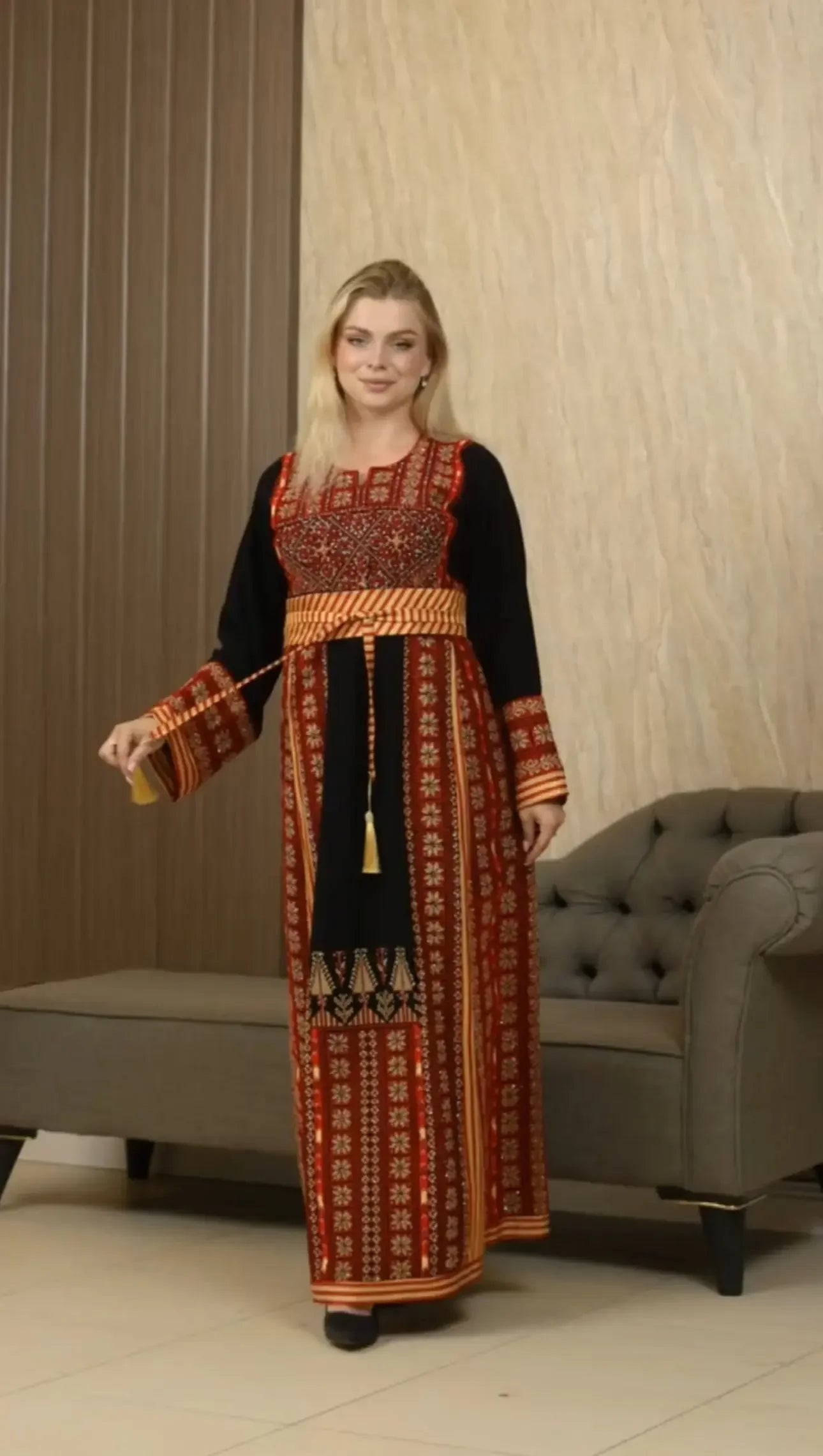 Elegance and Grace: Full Embroidered Thoub with Saya Palestinian Elegance