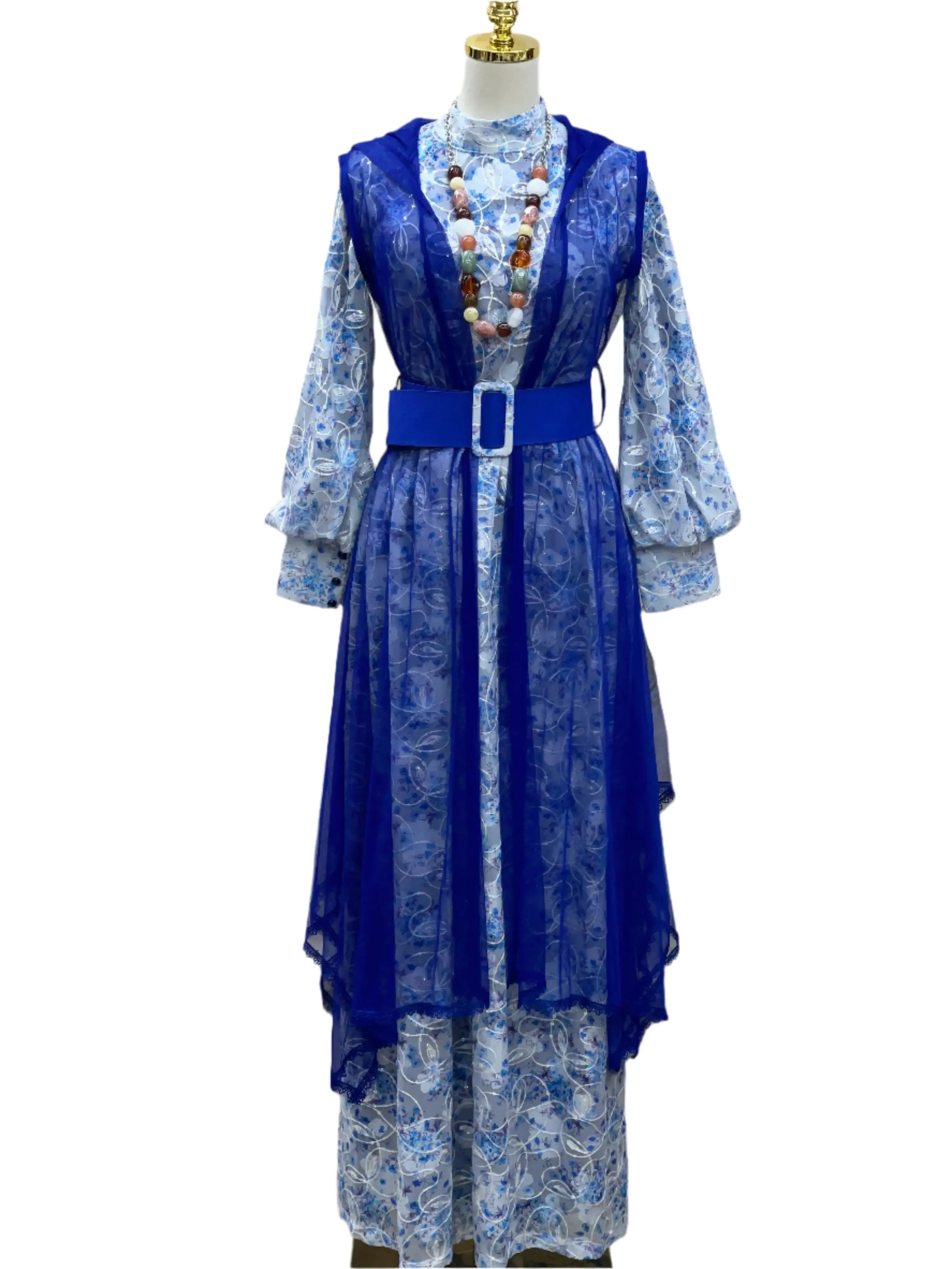 Floral Embroidered Mesh Overlay Dress with Beads: Enchanting Elegance and Grace Palestinian Elegance