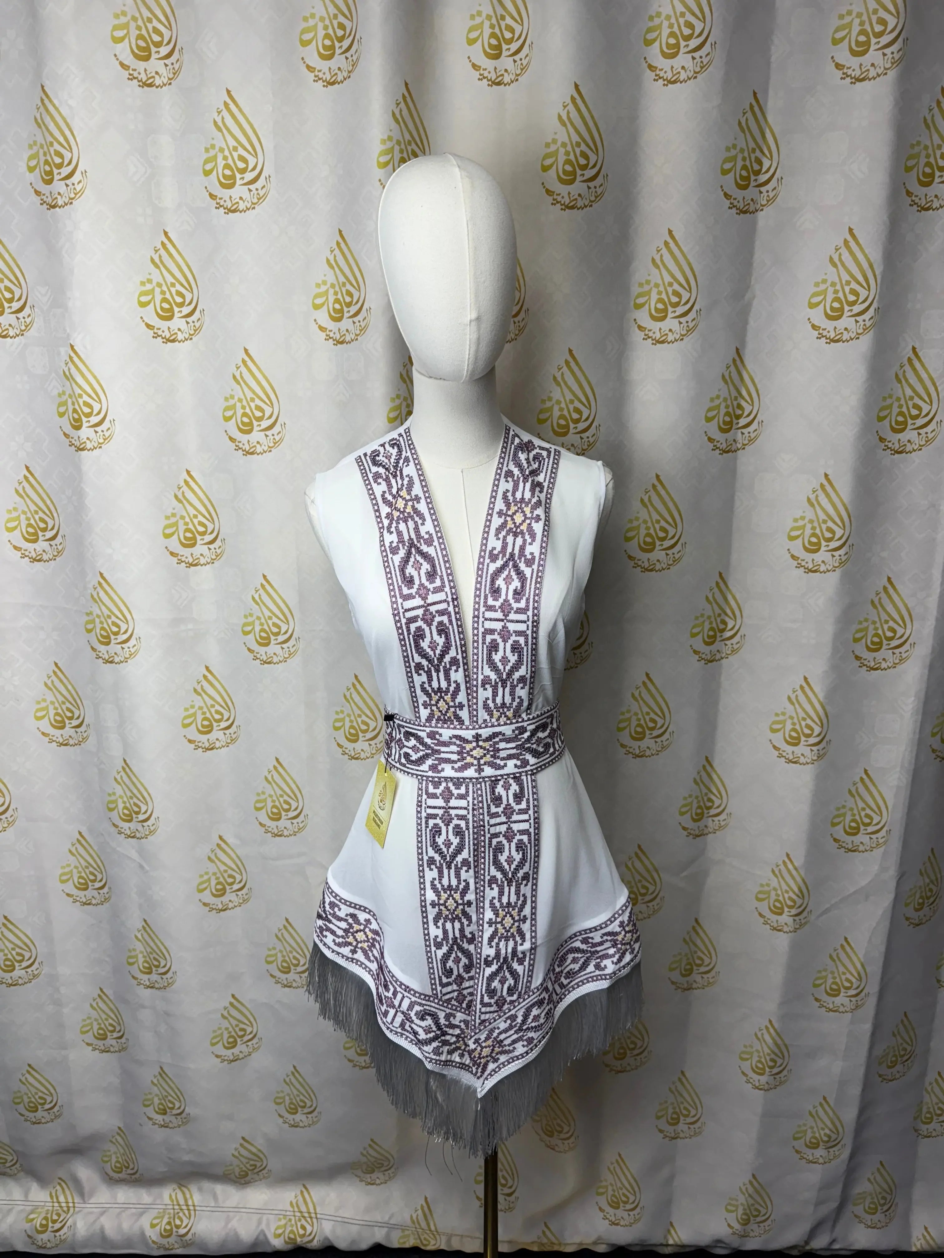 White Embroidered Chiffon Vest Palestinian Elegance