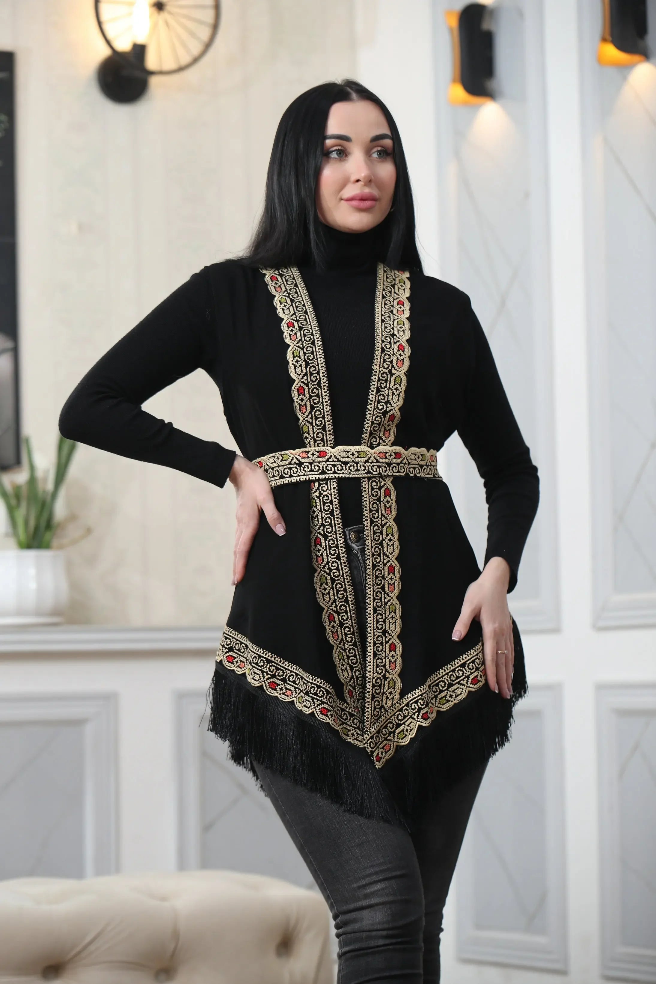 Embroidered Chiffon Vest Palestinian Elegance