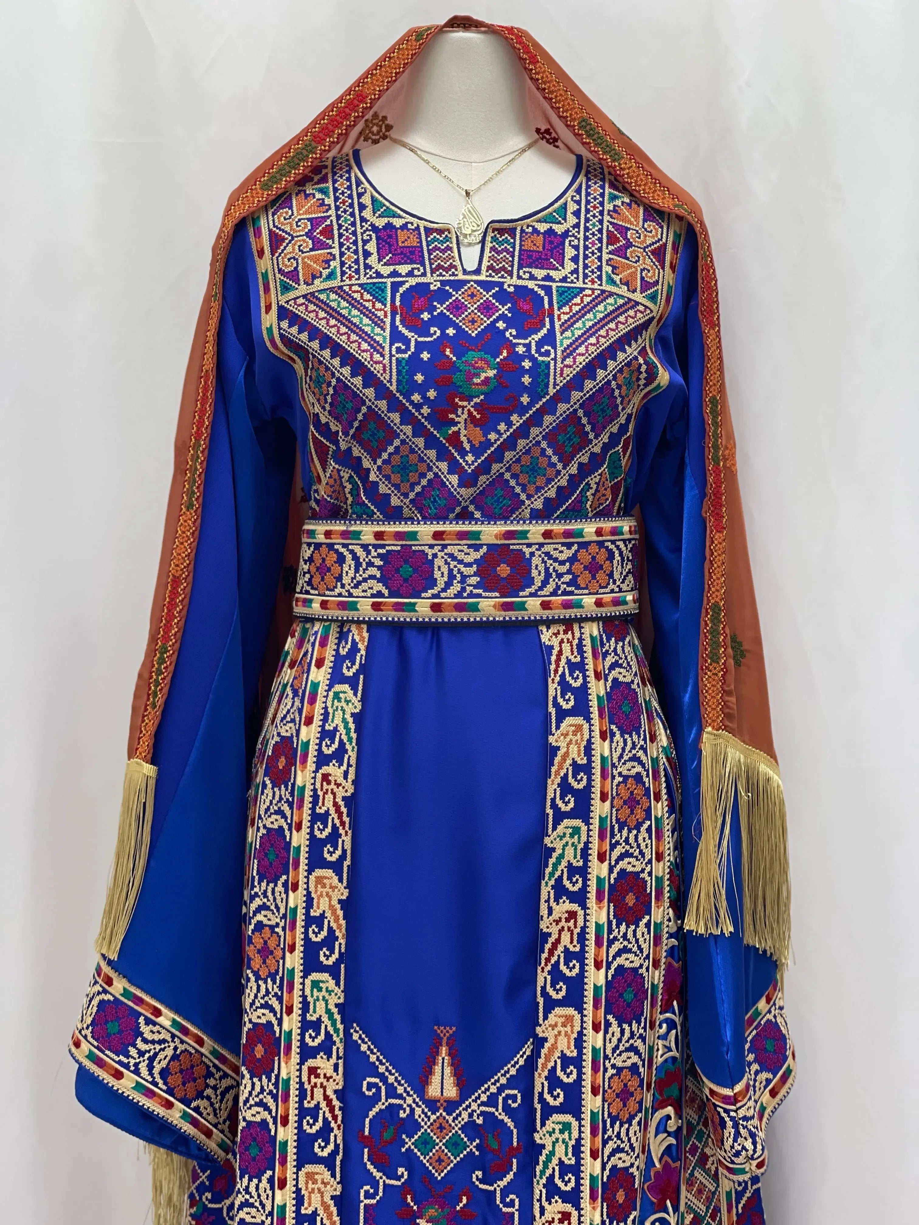 Luxury Embroidered Royal Blue Thoub Palestinian Elegance
