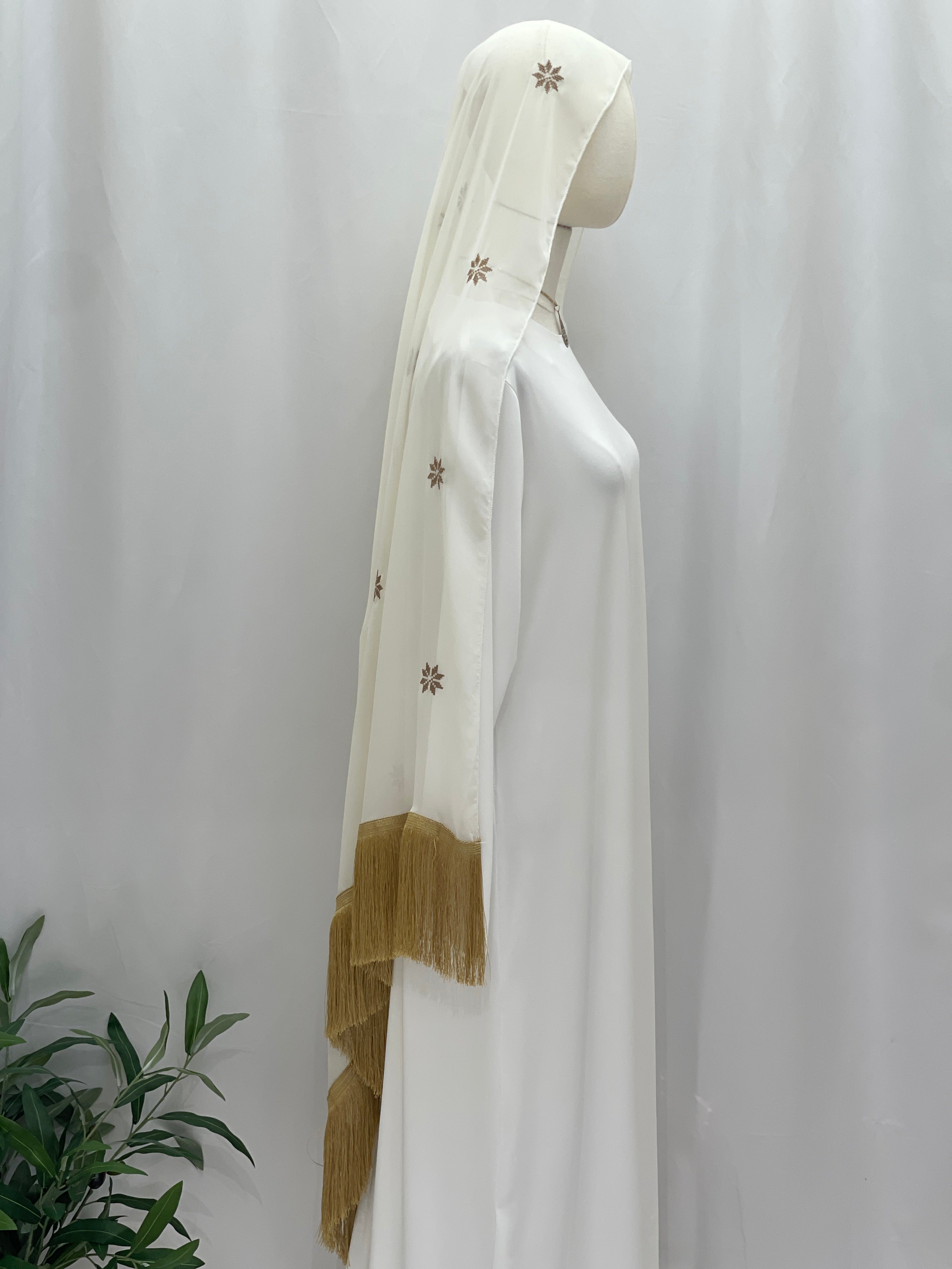 Golden Flowers Fringe Shawl-(Khirka)