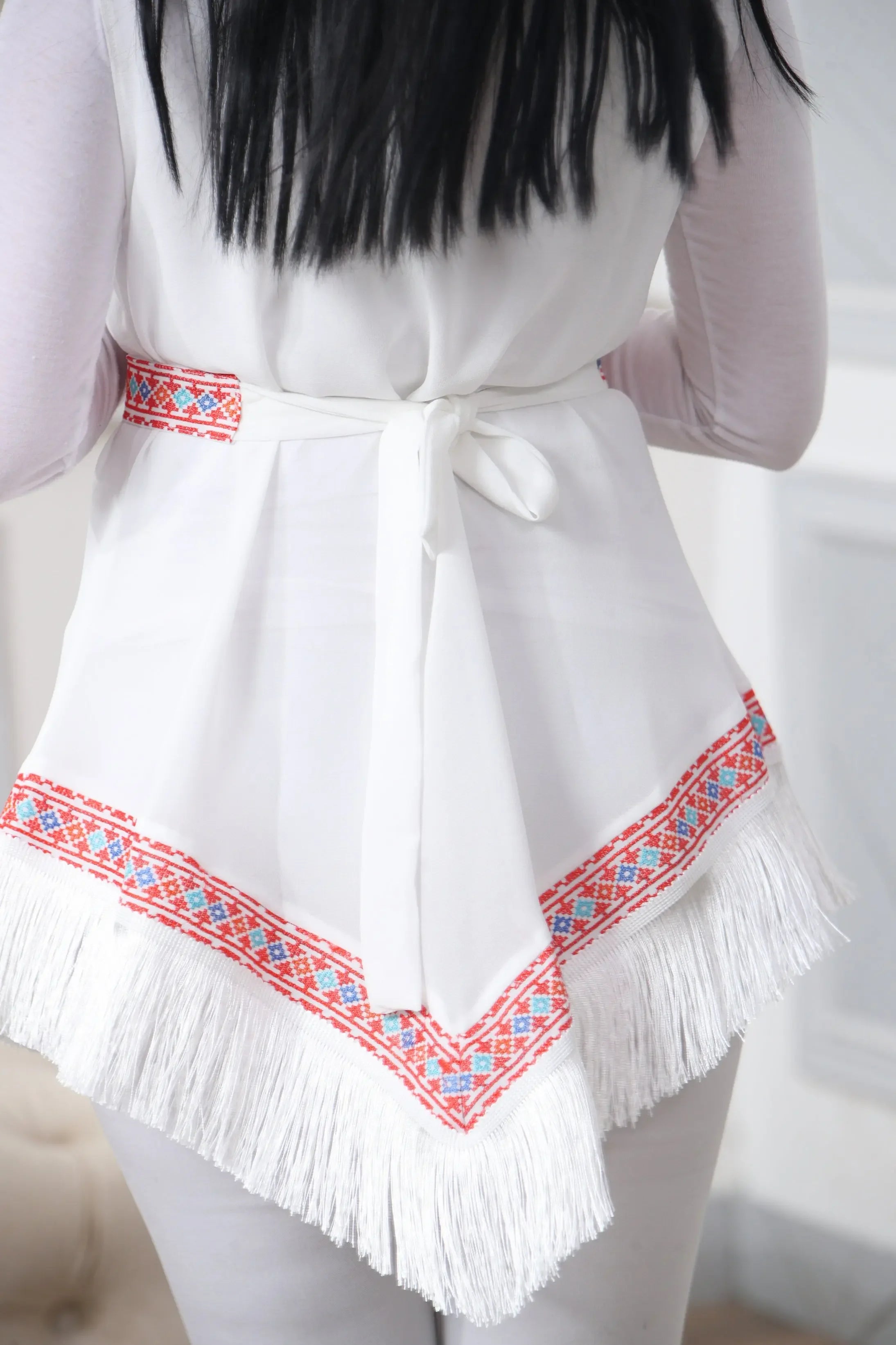 White Embroidered Chiffon Vest Palestinian Elegance