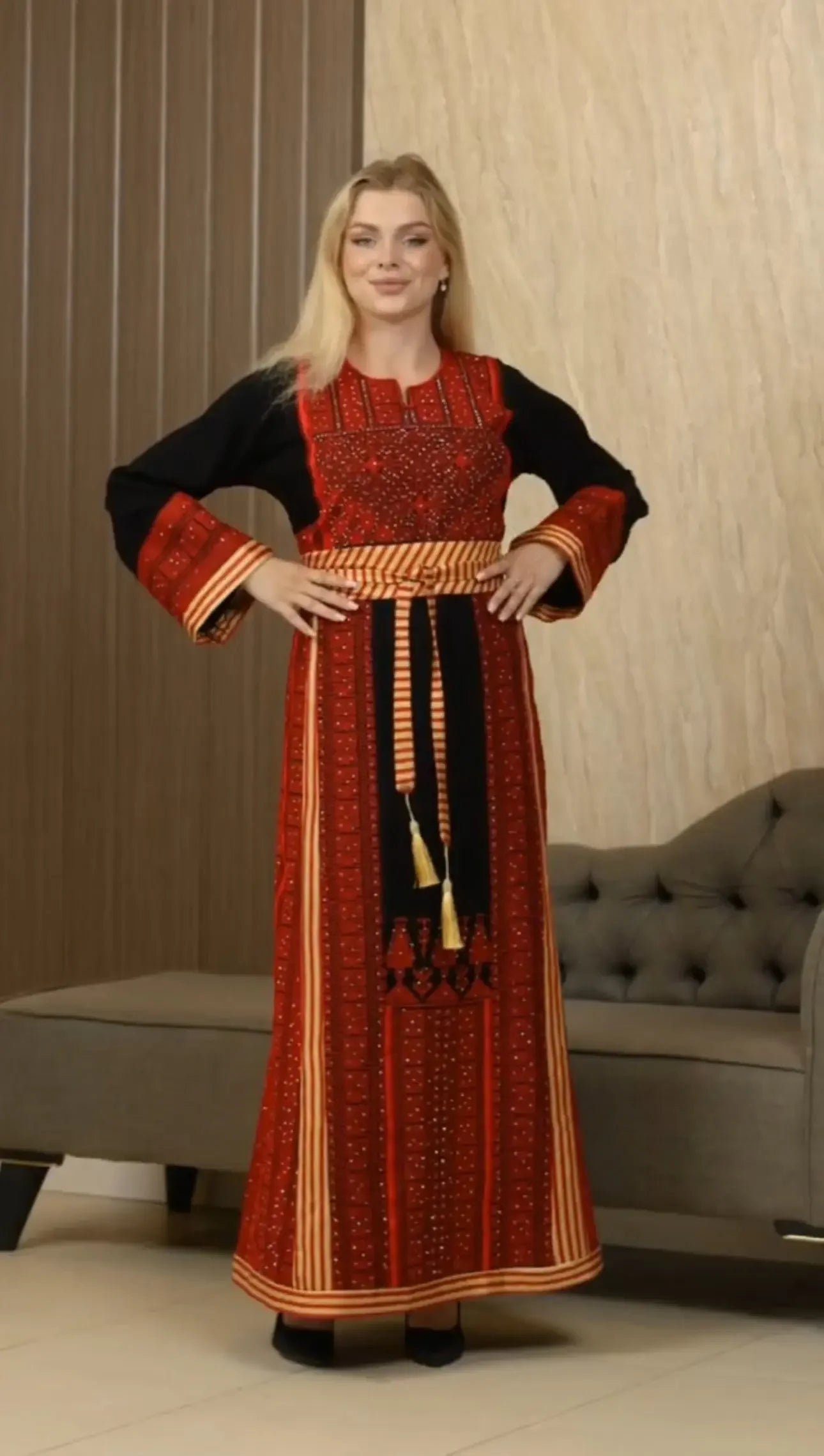 Elegance and Grace: Full Embroidered Thoub with Saya Palestinian Elegance