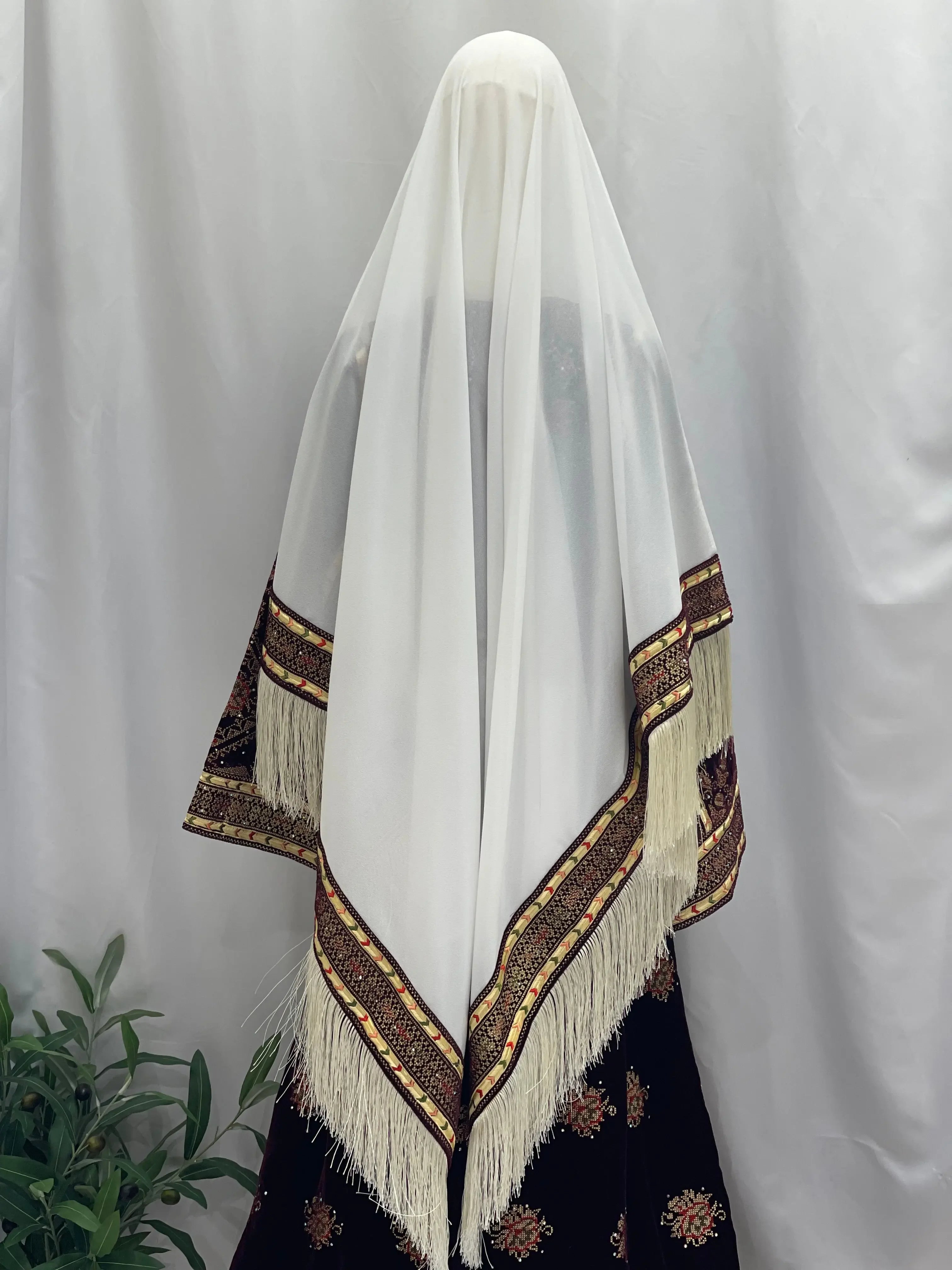 Maroon Velvet Thoub With Matching Overskirt Palestinian Elegance