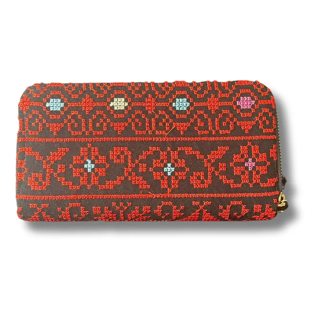 Stylish 2 Zipper Large Embroidered Wallet - Elegant & Functional Design Palestinian Elegance