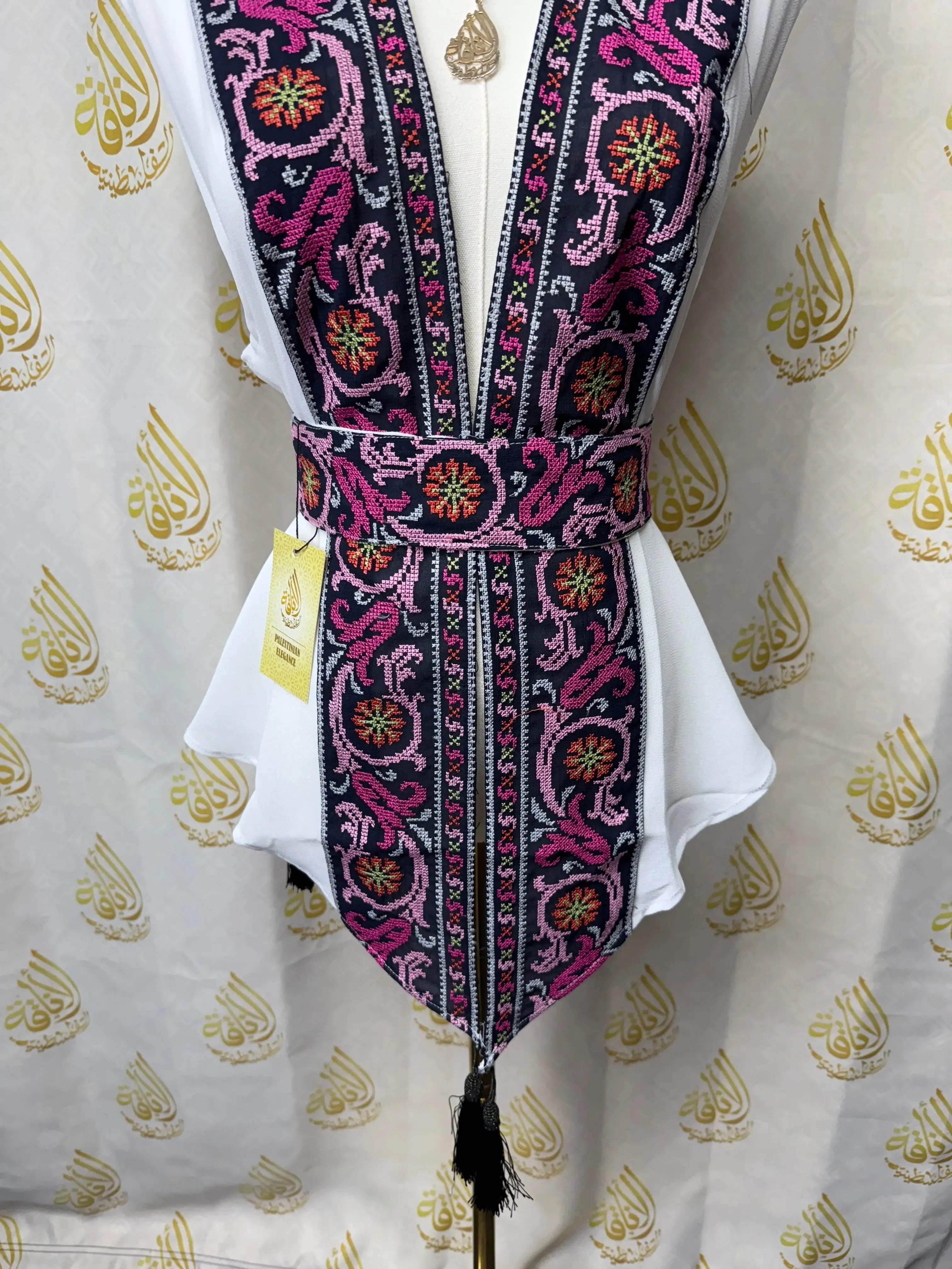White Chiffon Vest Colorful Embroidered Palestinian Elegance