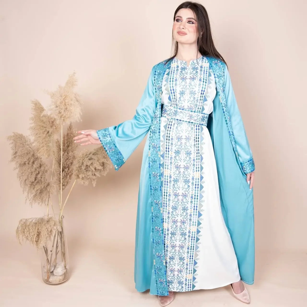 Embroidery Satin Kaftan: Luxurious Style and Unique Elegance Palestinian Elegance