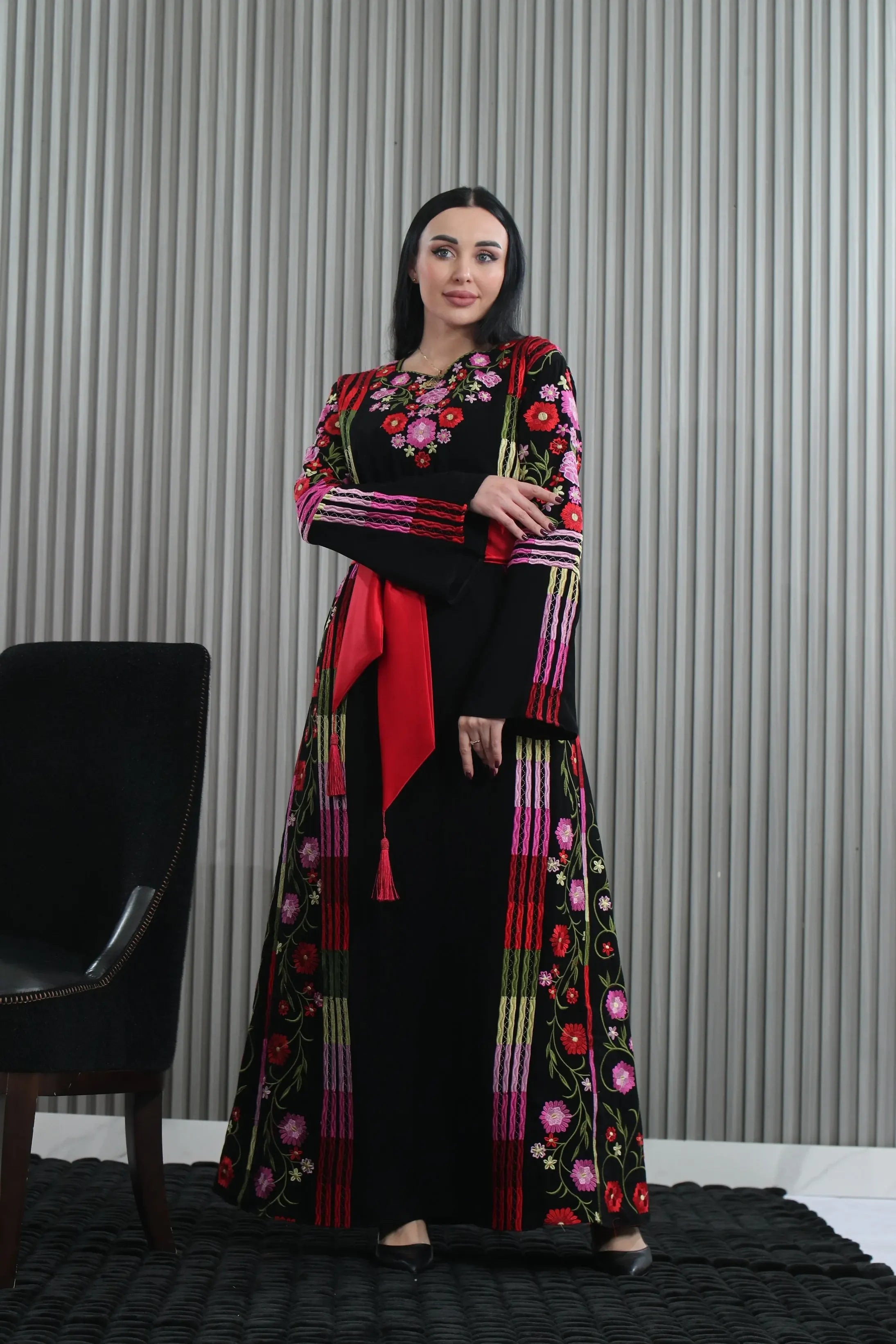 Vibrant Elegance: The Embroidered Multicolored Thoub Palestinian Elegance