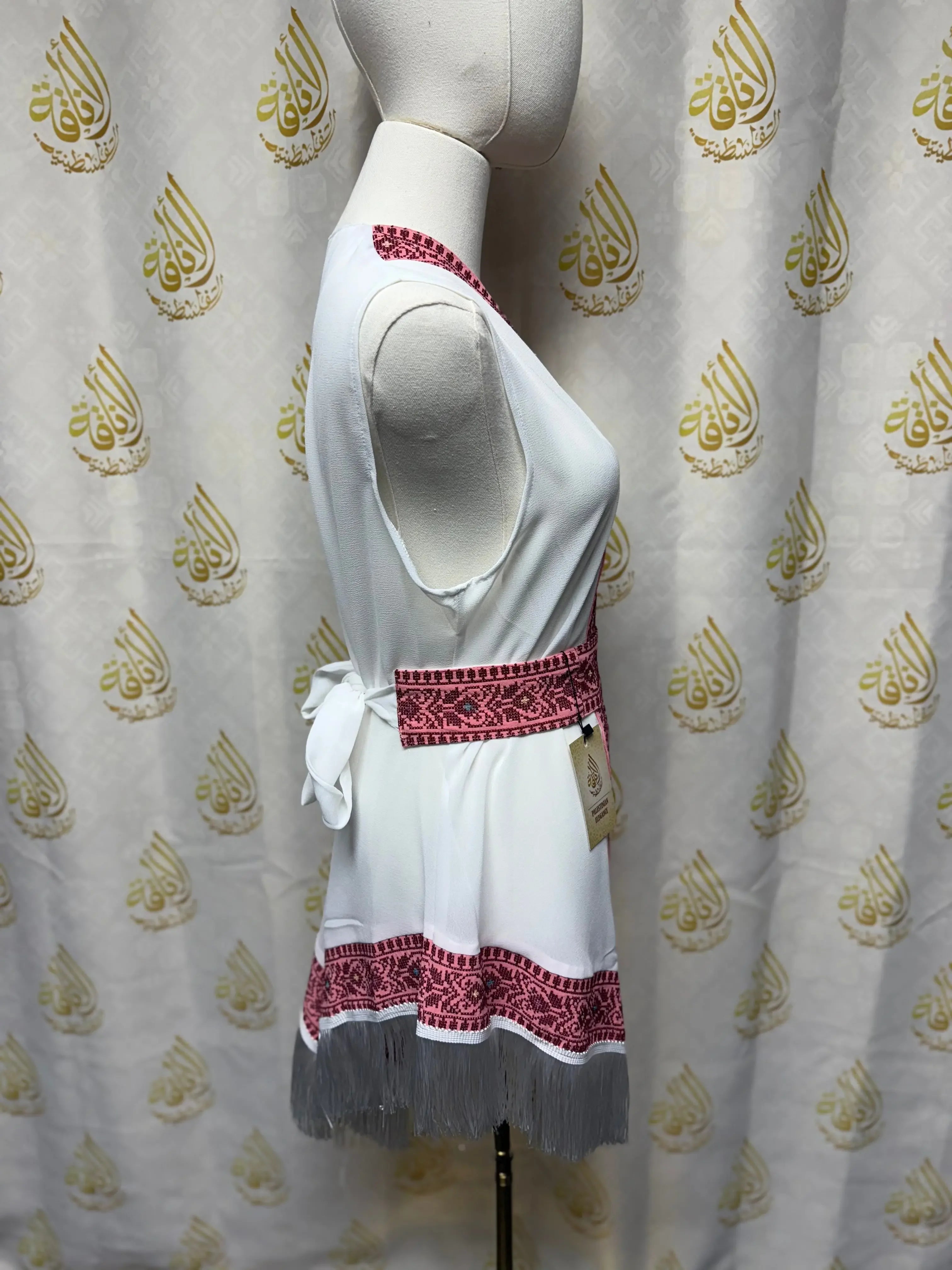White Embroidered Chiffon Vest Palestinian Elegance