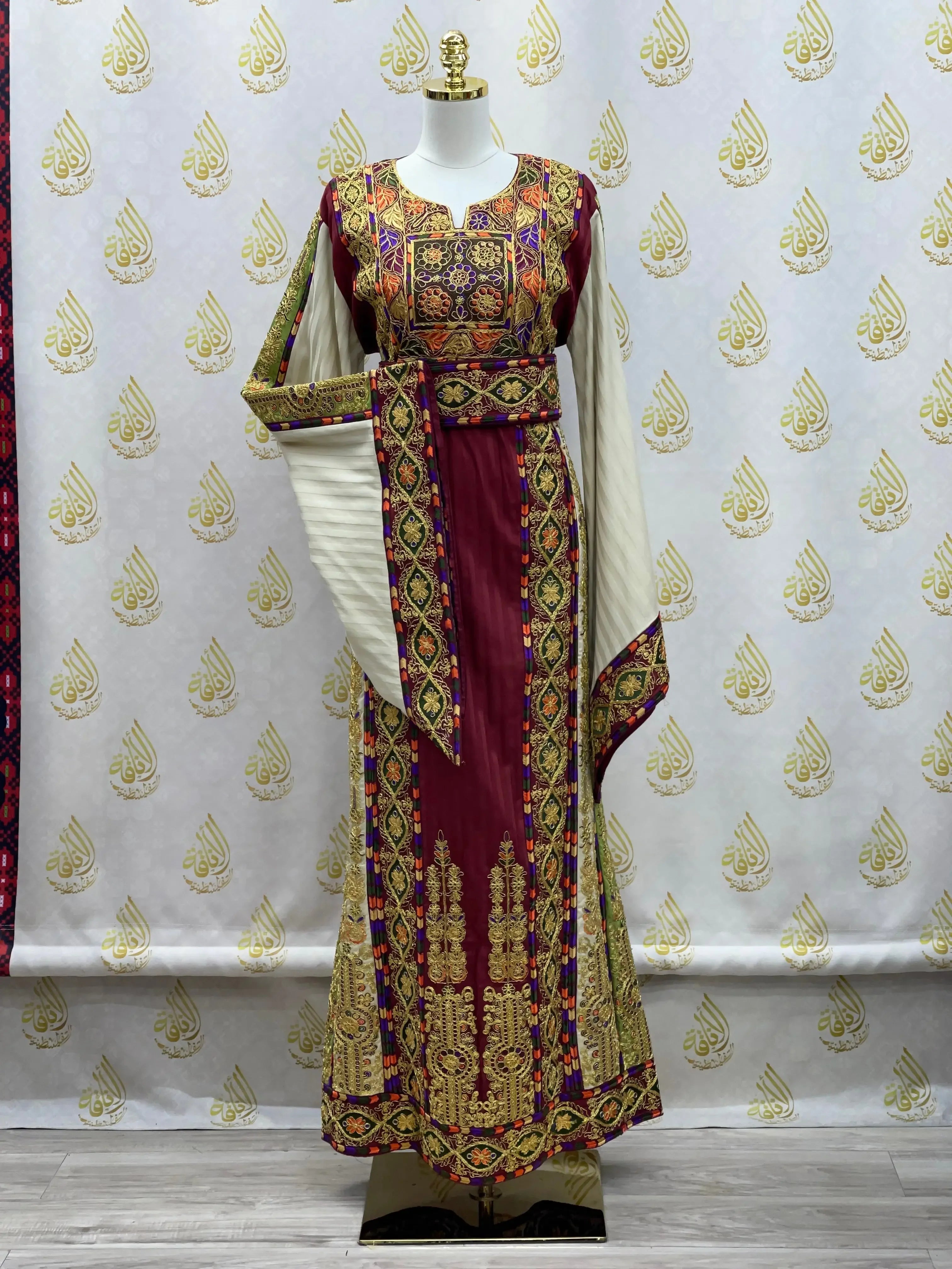 Embroidery Striped Malka Qasab Thoub: Traditional Elegance and Timeless Beauty Palestinian Elegance