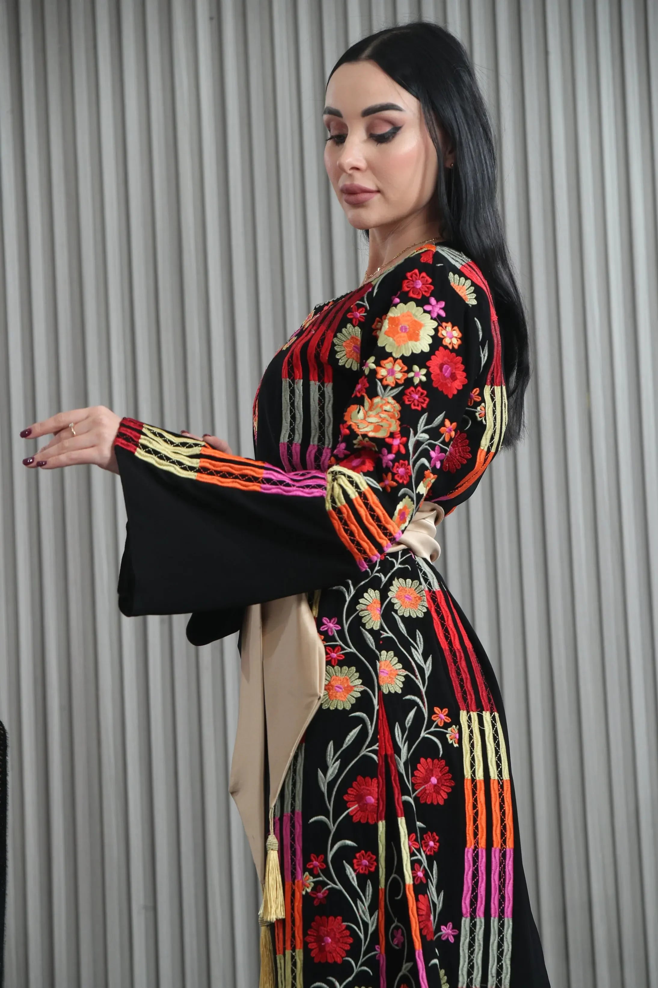 Vibrant Elegance: The Embroidered Multicolored Thoub Palestinian Elegance