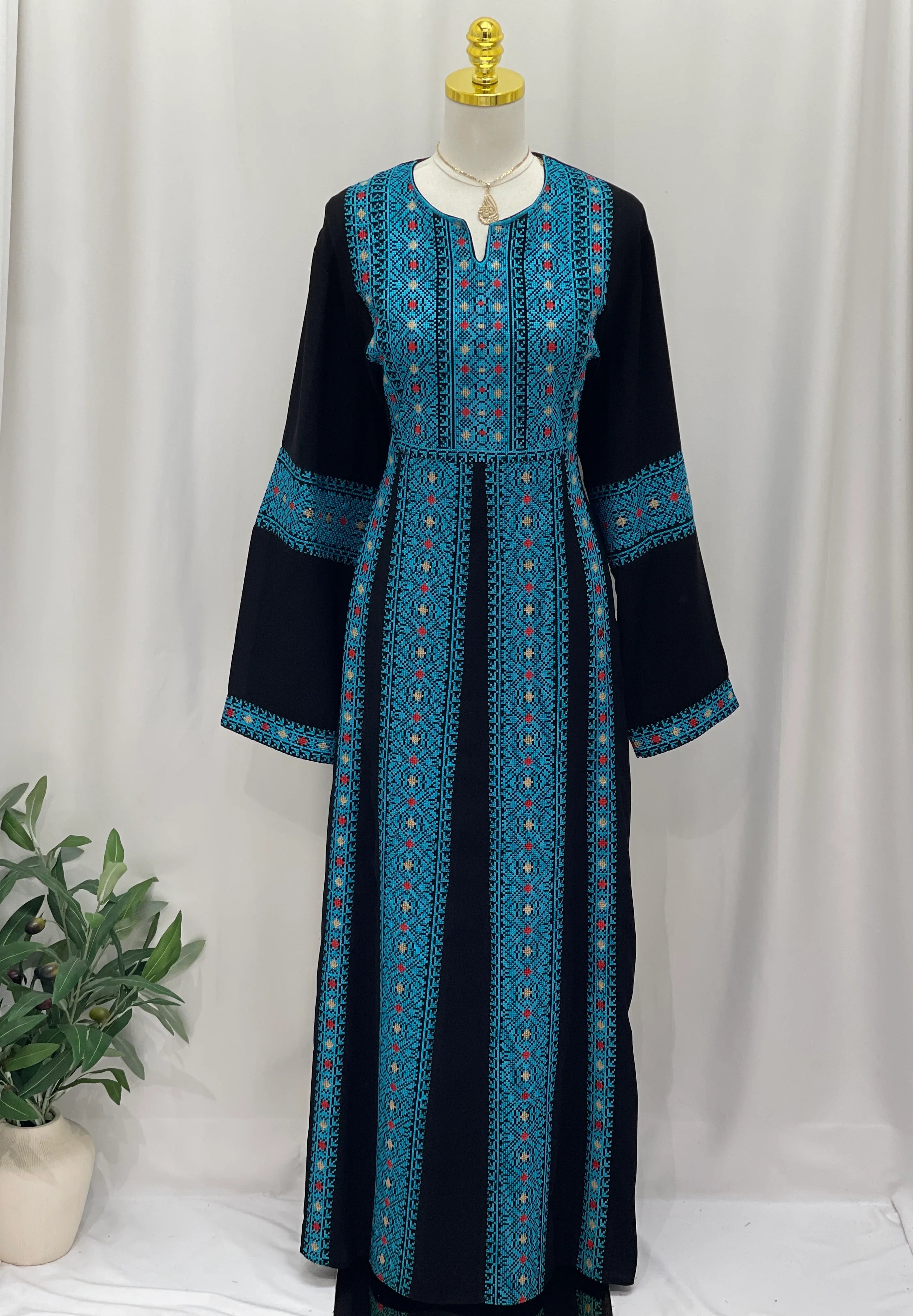Palestinian Elegance Embroidered Abaya Dress with Traditional Design