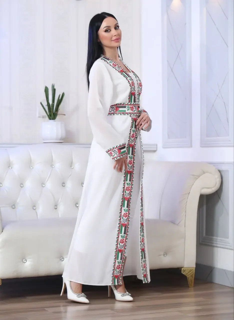 Chiffon Cardigan with Embroidered Palestinian Flag – Cultural Statement Piece Palestinian Elegance