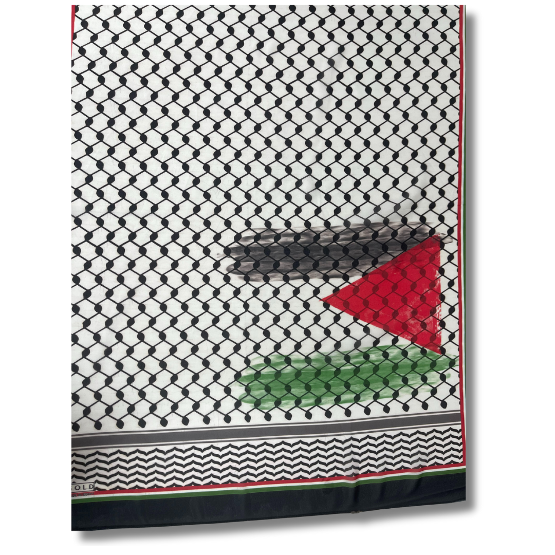 Colorful Kuffiyeh Hijab with Faint Palestine Flag Palestinian Elegance