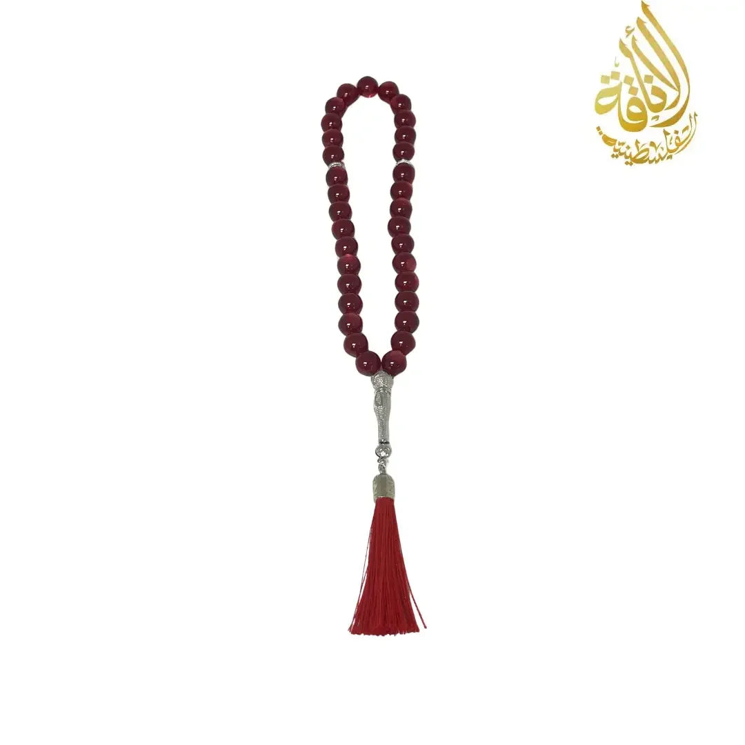 Palestinian Elegance tasbeeh with red colorful tasbeeh beads and a red tassel