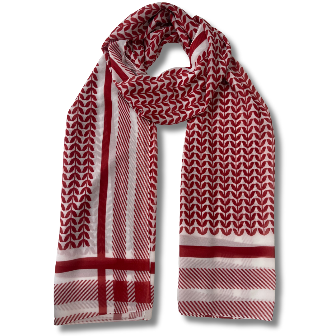 Cultural Pride & Heritage Bundle: Full Red Kuffiyeh Hijab & Palestine Coffee Cups Palestinian Elegance