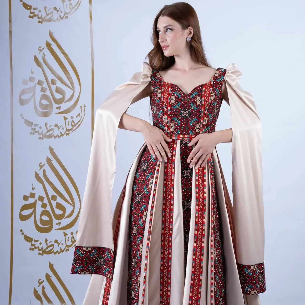 Intricate Tatreez Embroidery Ball Gown: Elegance and Cultural Heritage Palestinian Elegance