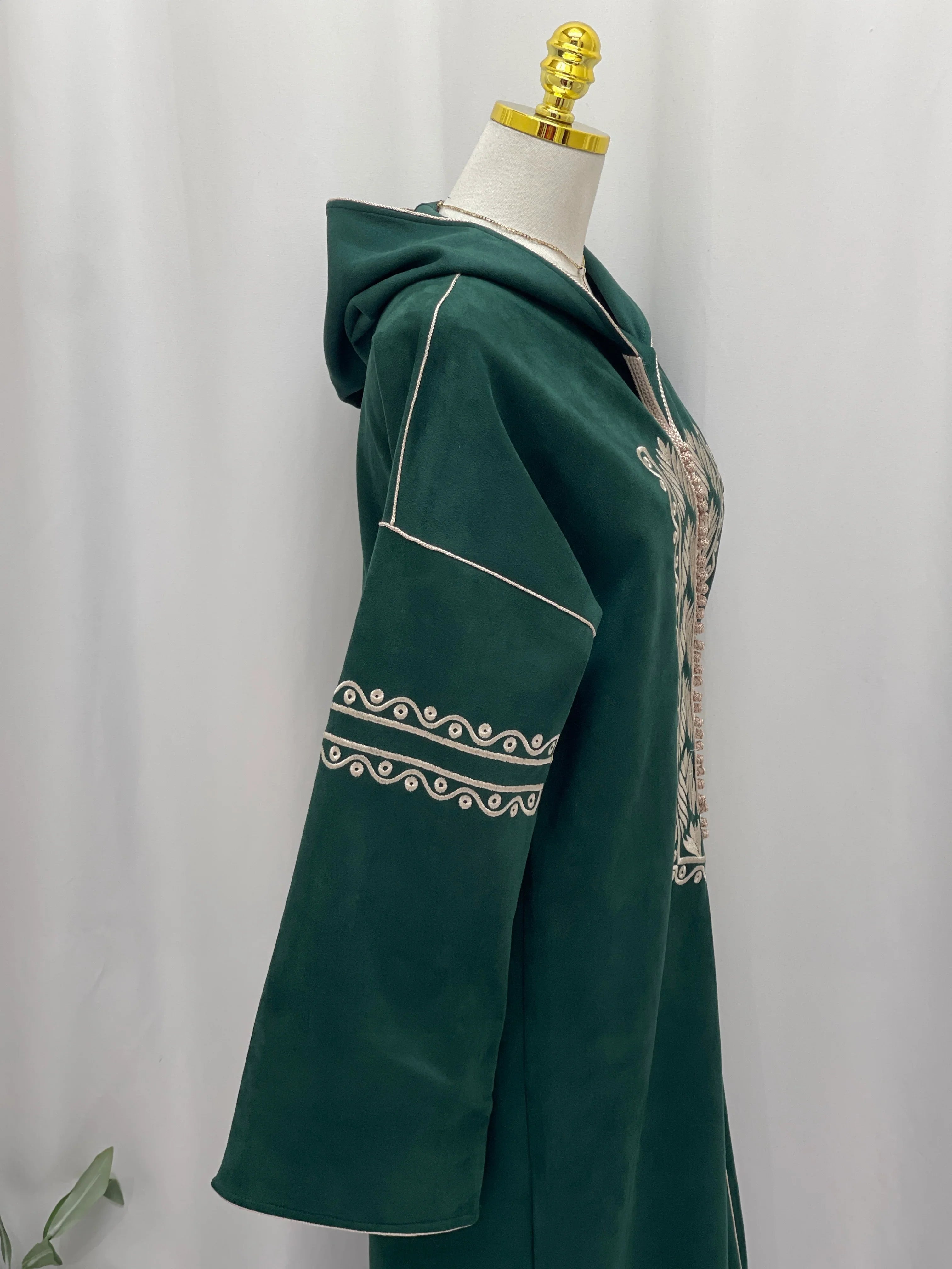 Heritage Suede Embroidered Hooded Abaya