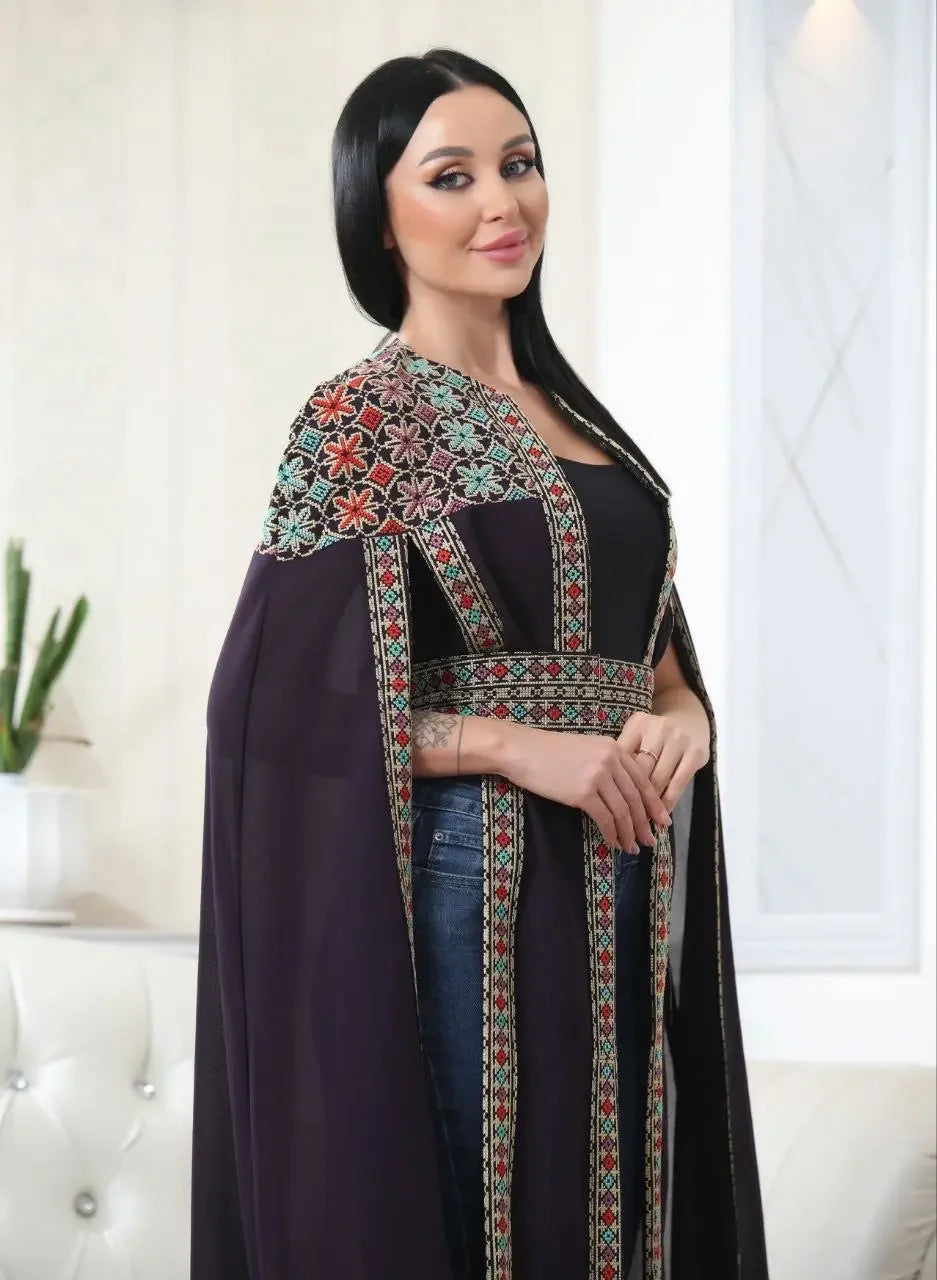 Multi-Color Embroidered Star Bisht – Elegant and Stylish Wardrobe Essential Palestinian Elegance