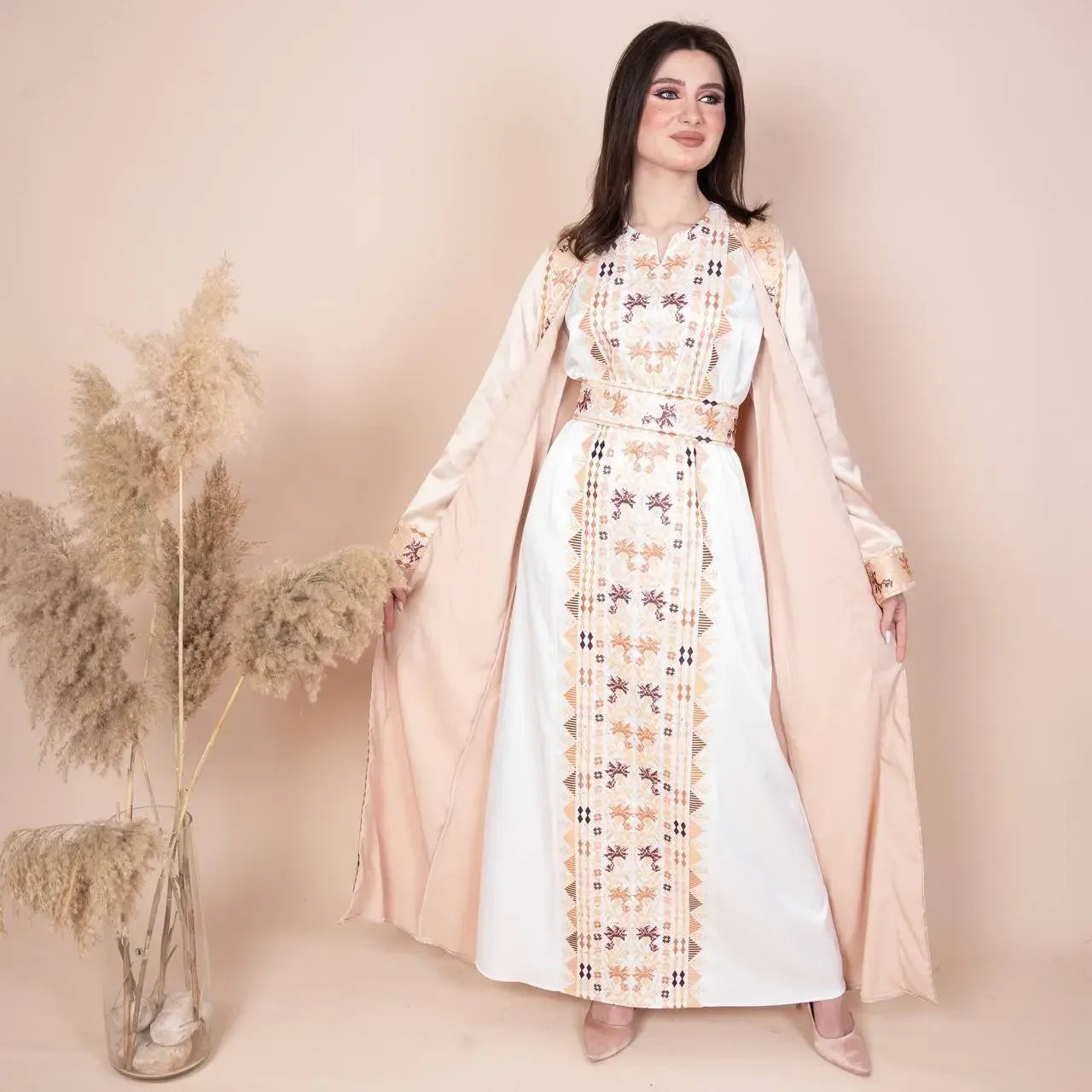 Embroidery Satin Kaftan: Luxurious Style and Unique Elegance Palestinian Elegance