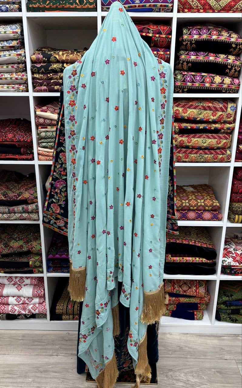 Turquoise Blossom Extra-Long Shawl