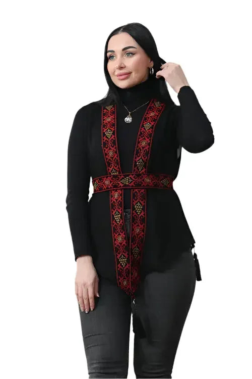 Expressive Elegance: Vibrant Embroidered Chiffon Vest Palestinian Elegance