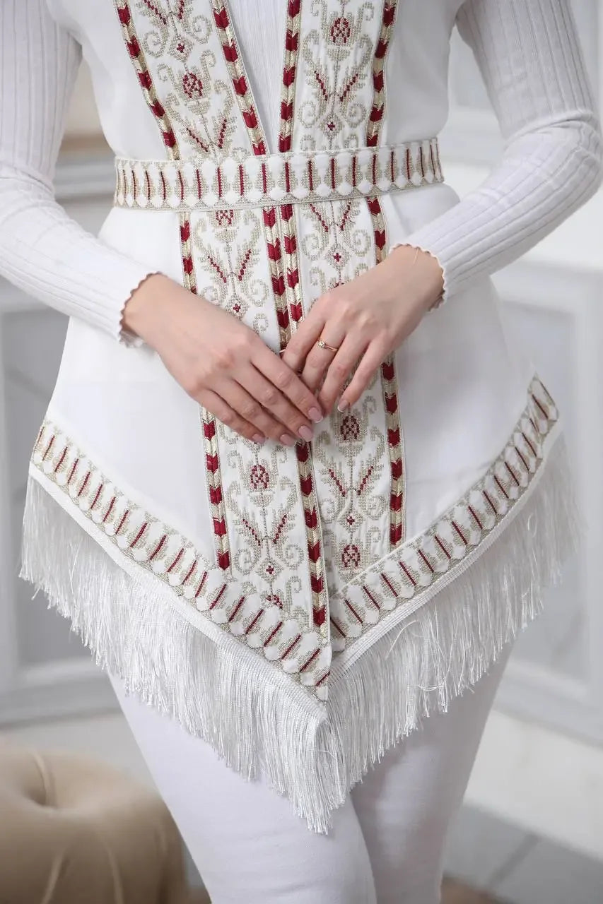 Embroidered Chiffon Vest With Tassels Palestinian Elegance