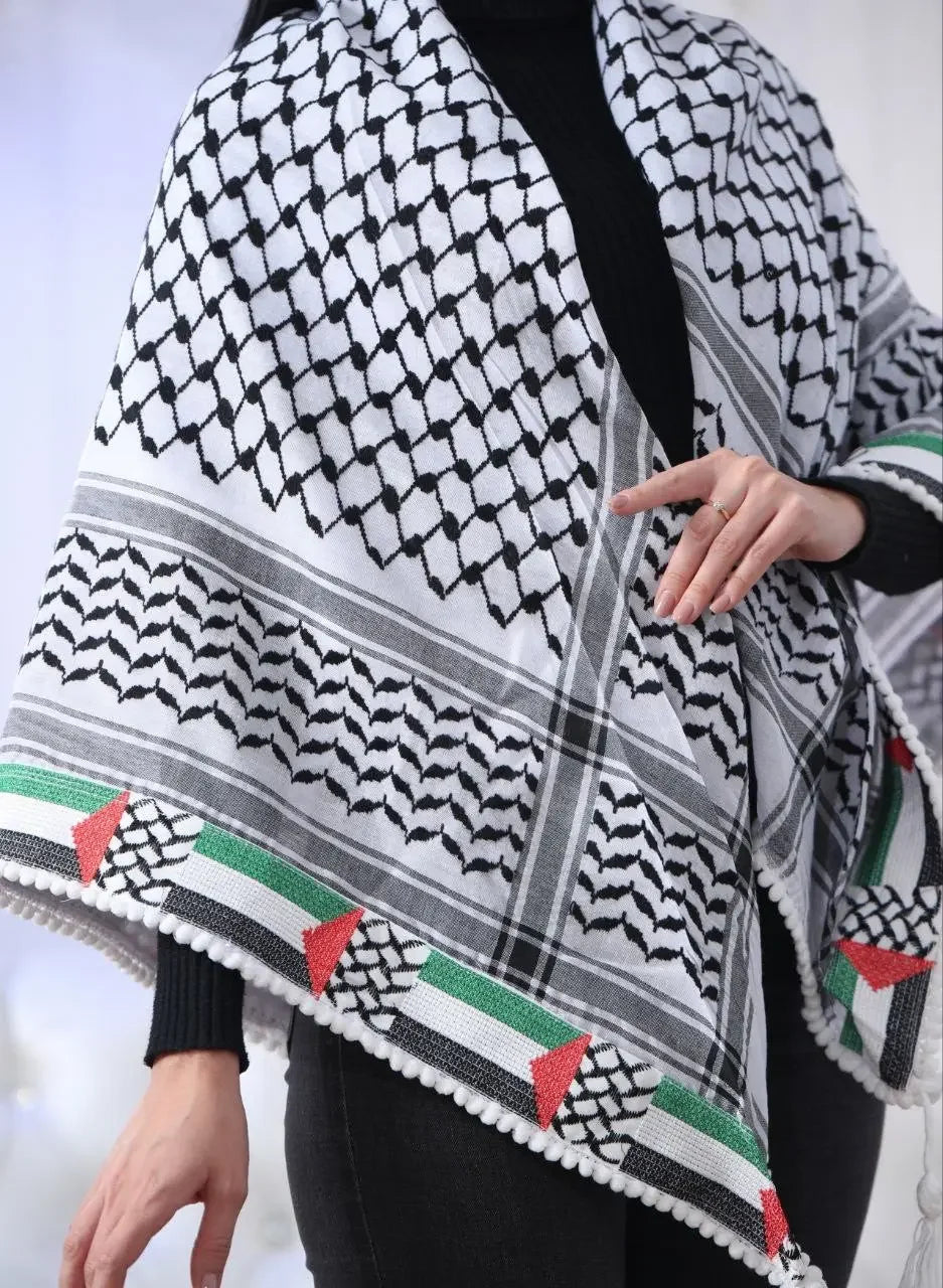 Embroidered Kuffiyeh with Flag: Cultural Pride and Timeless Elegance Palestinian Elegance