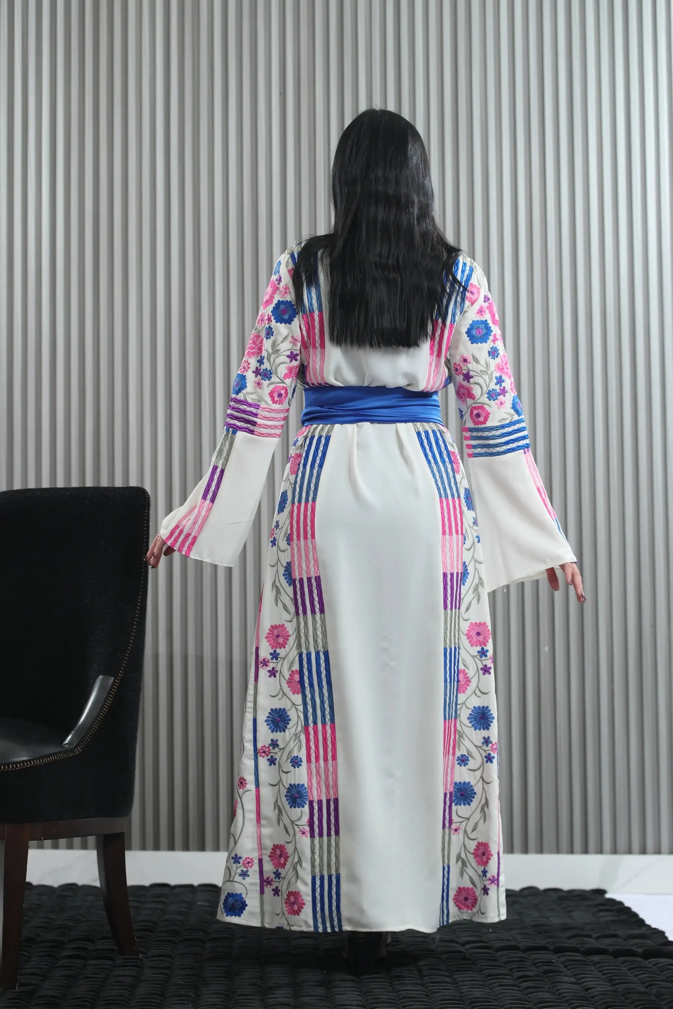 Embroidered White Multicolored Thoub Palestinian Elegance