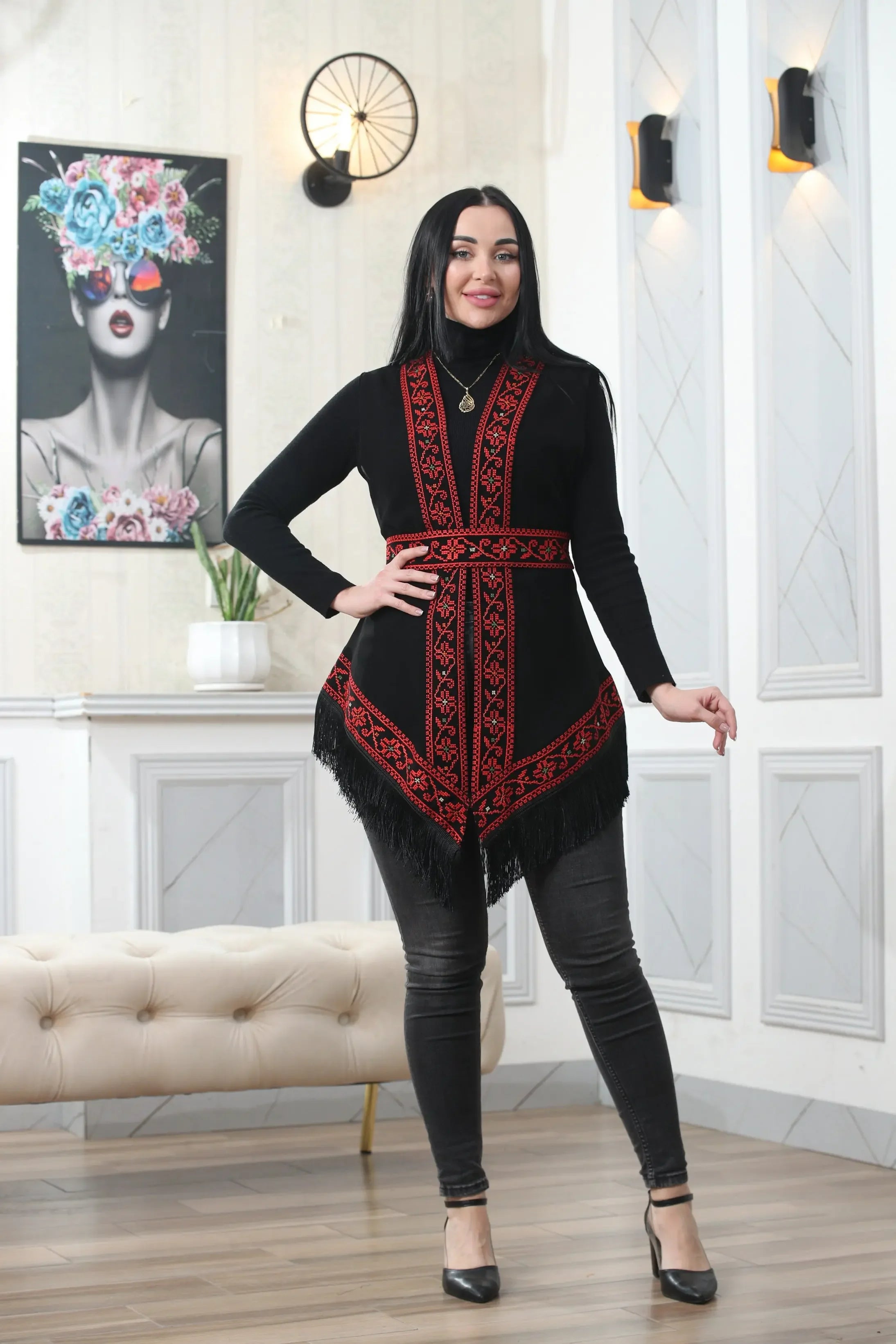 Embroidered Chiffon Vest Palestinian Elegance