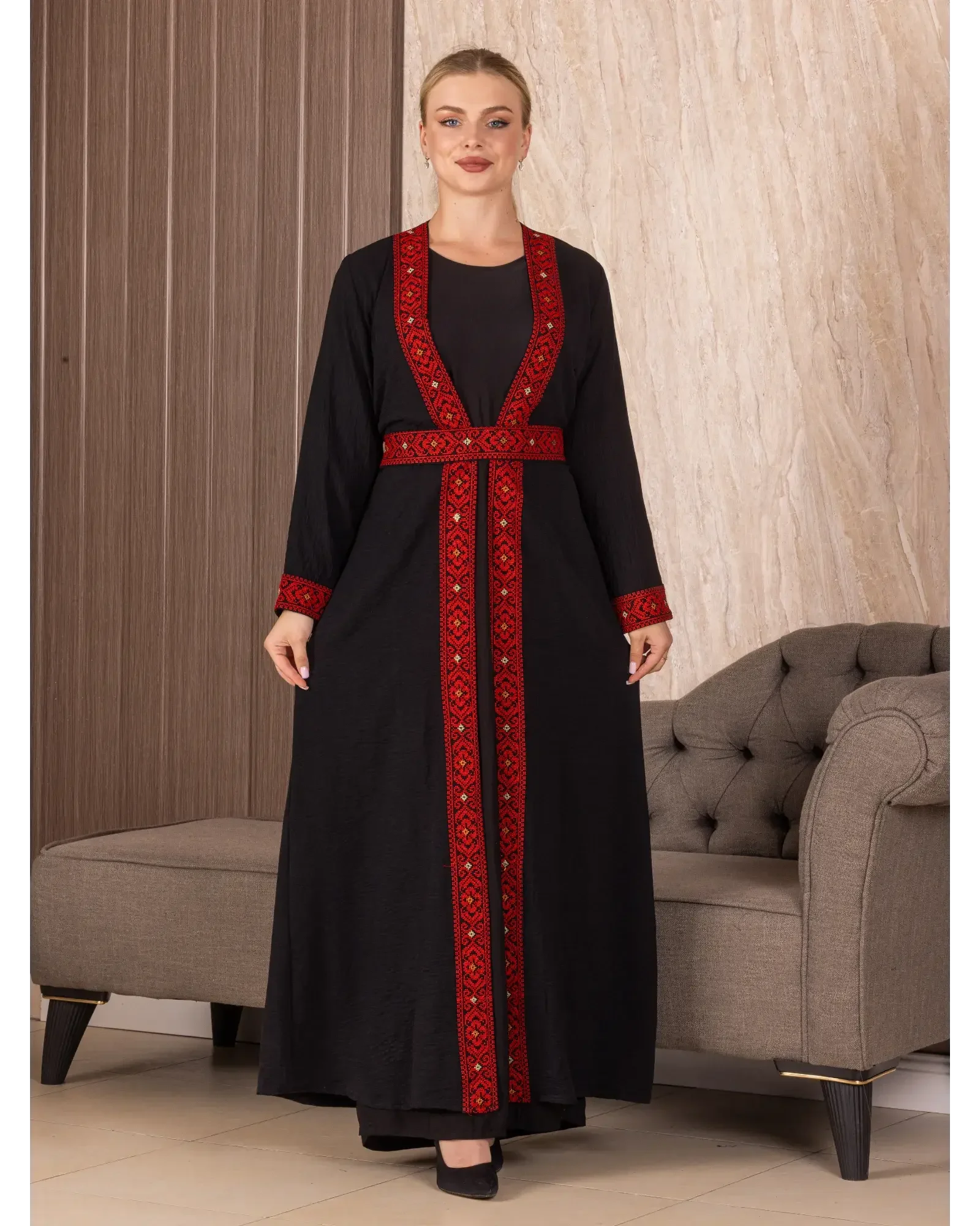 Embroidery Black-Red Cardigan: Timeless Elegance and Versatility Palestinian Elegance