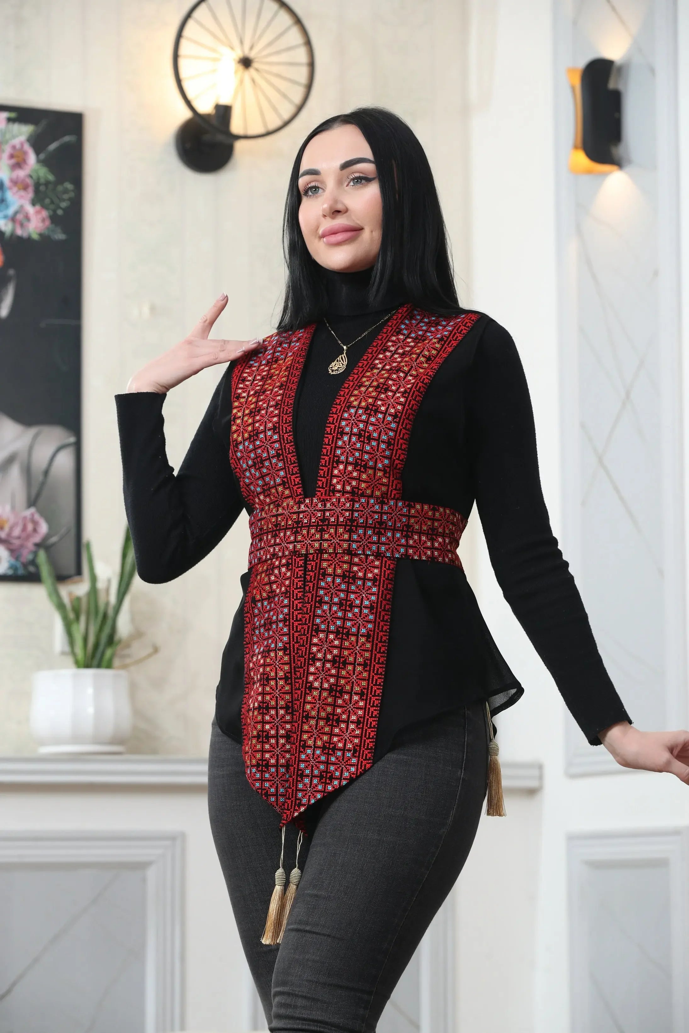 Chiffon Colorful Embroidered Vest - Vibrant & Stylish Layer Palestinian Elegance
