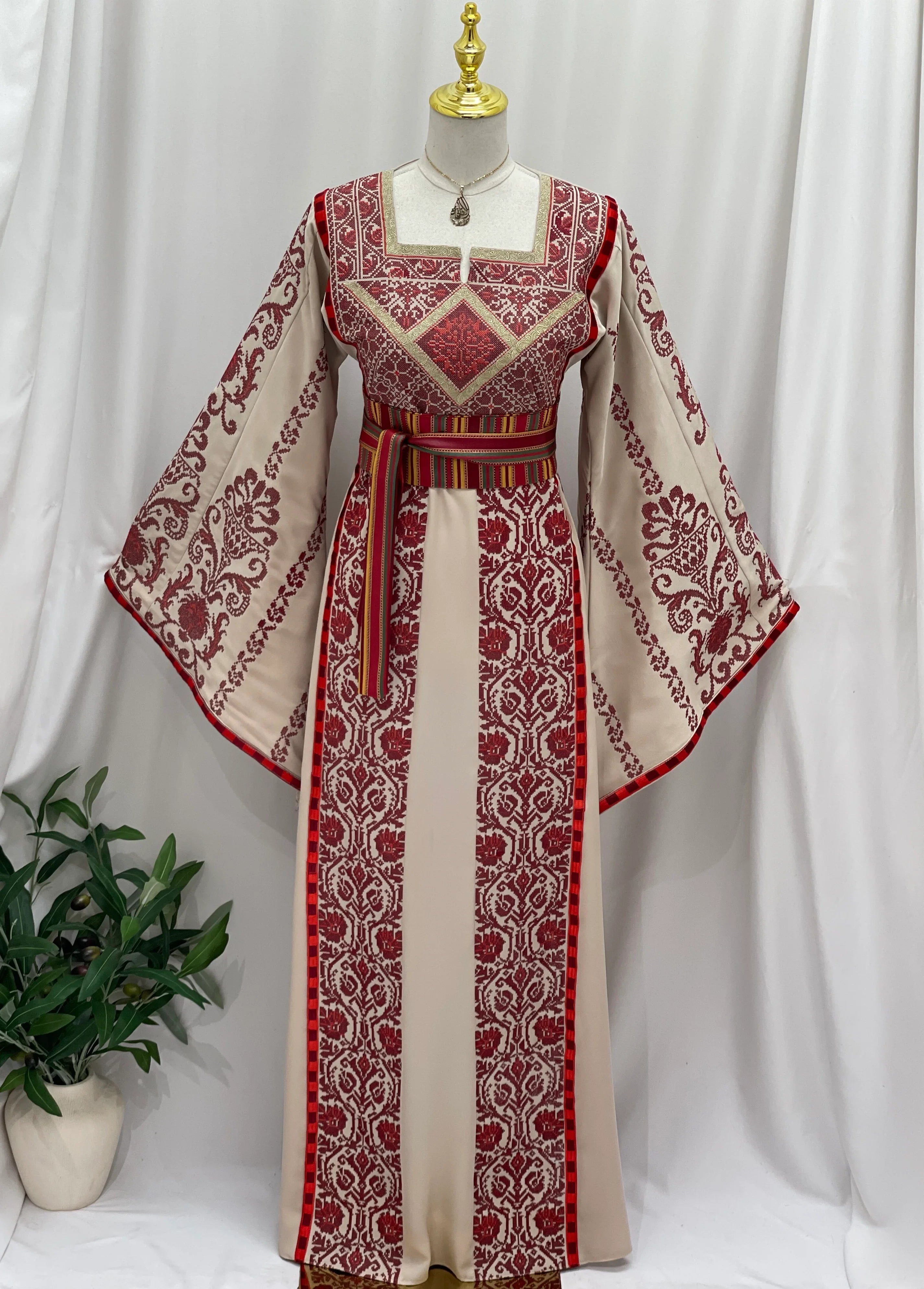 Traditional Palestinian Embroidered Thobe – with Saiah Belt