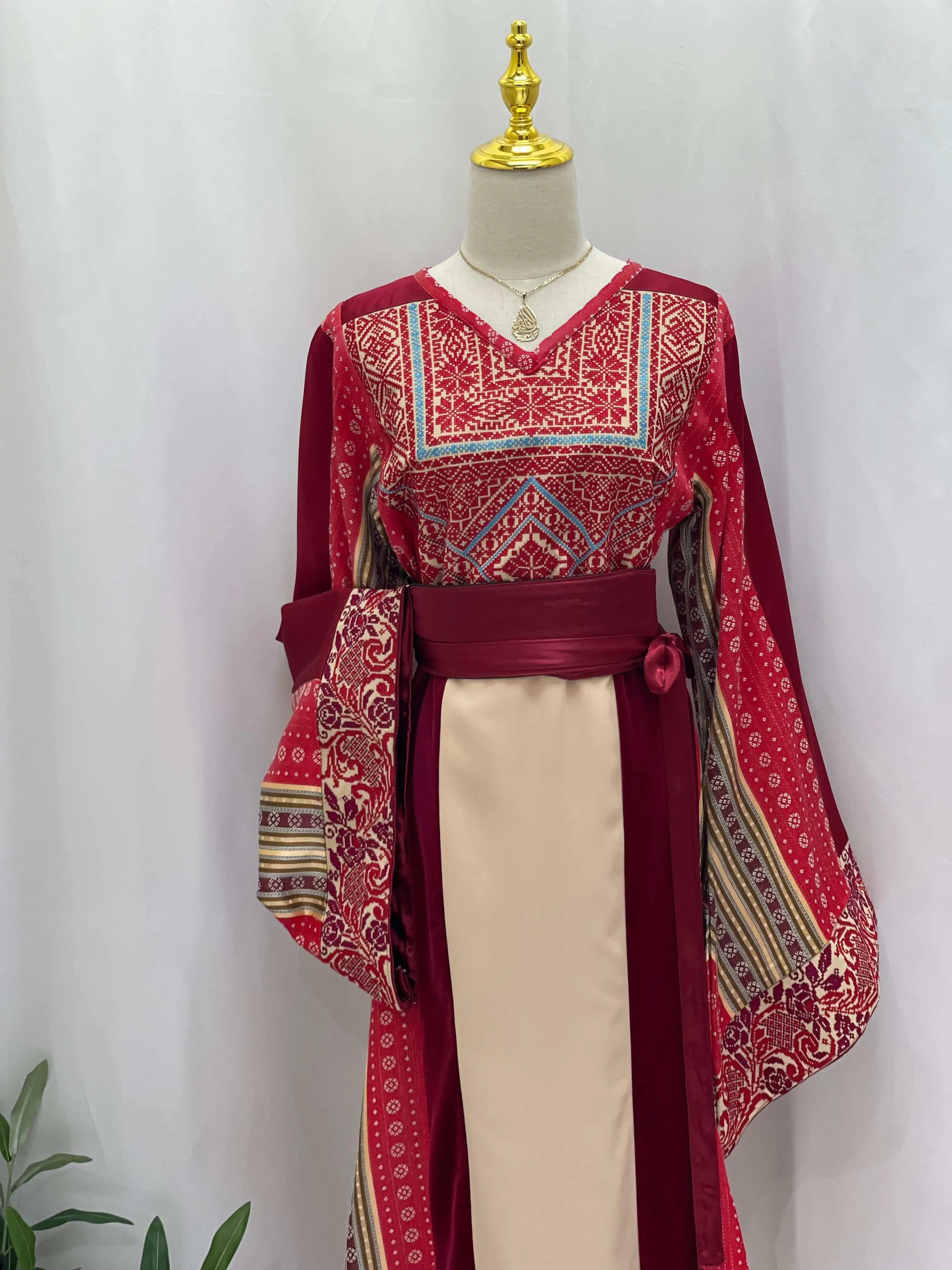 Luxurious Thoub with Saya, Velvet, Safa, and Satin Fabrics Palestinian Elegance