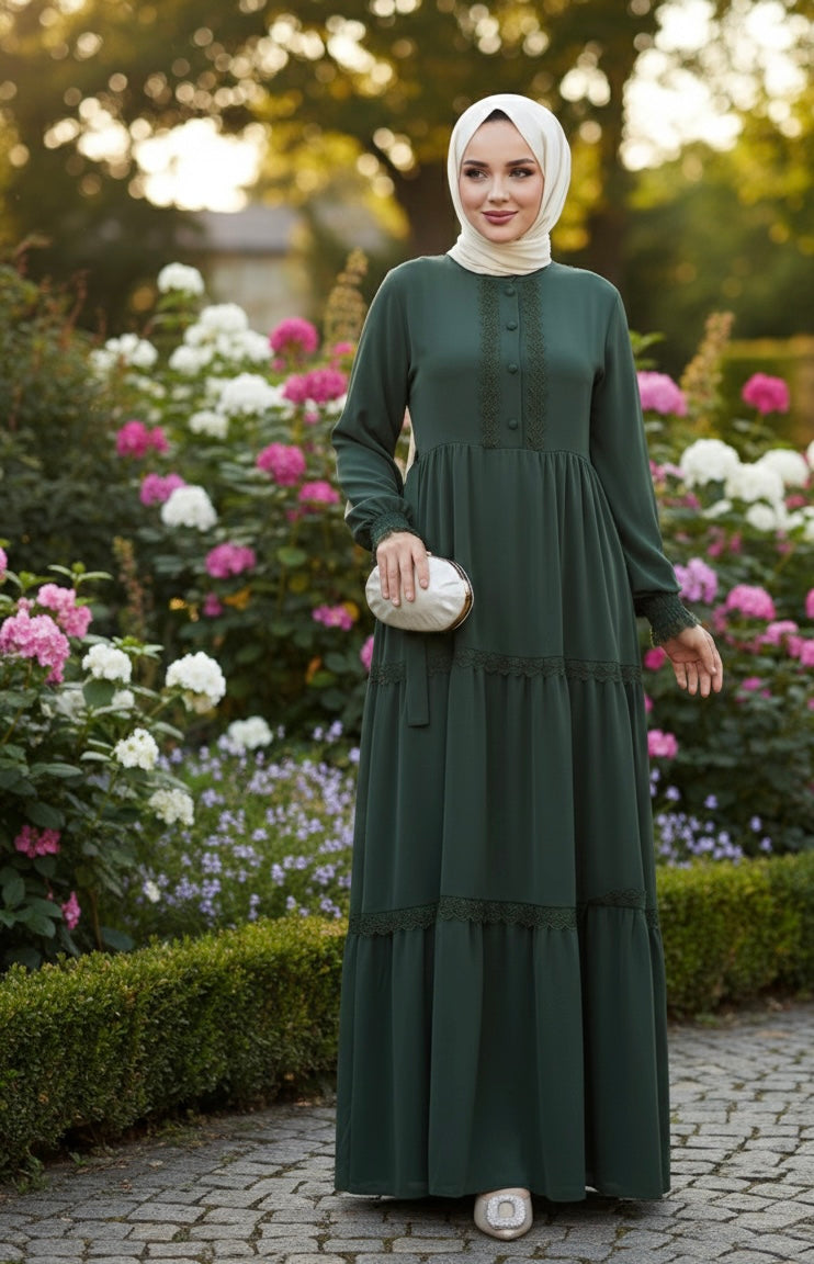 Luna Lace Tiered Maxi Dress - Palestinian Elegance