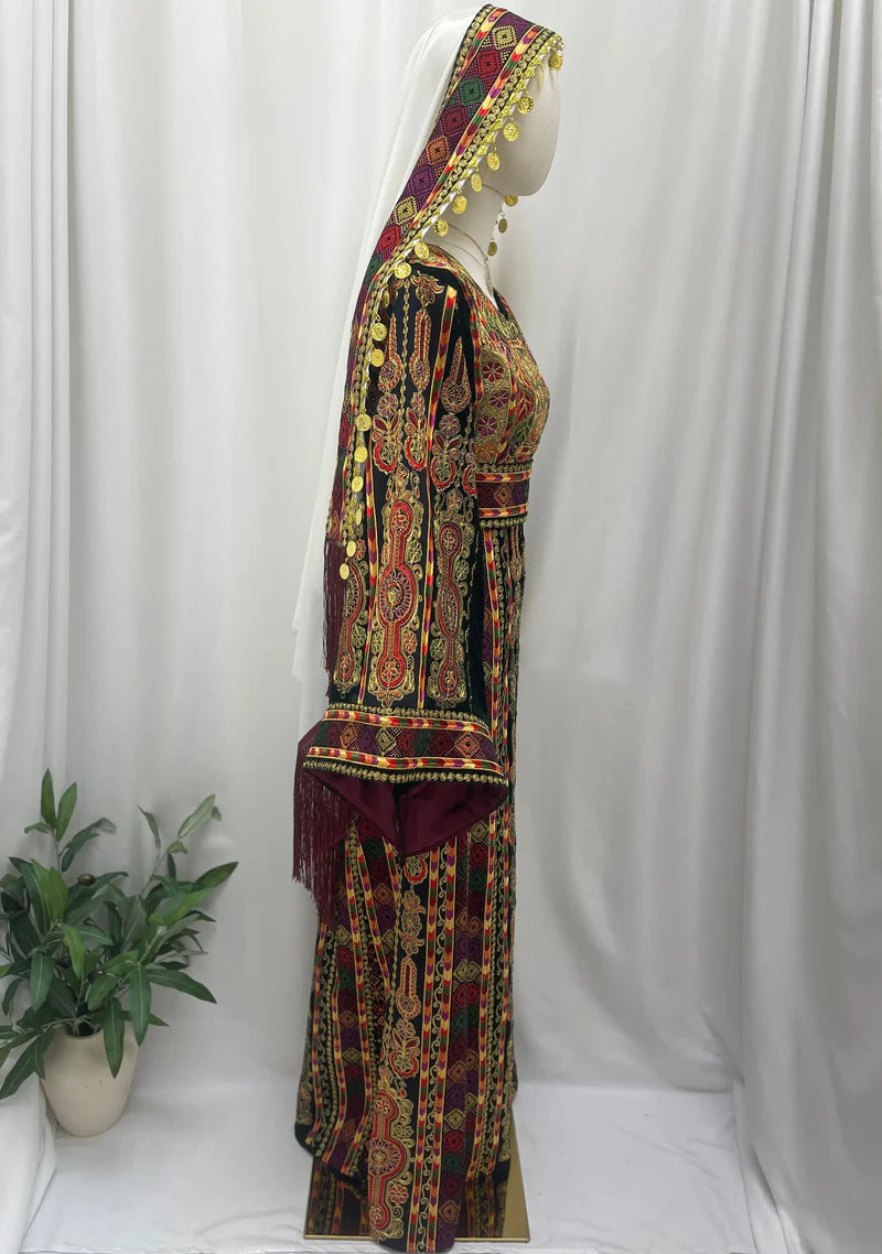 Dark Green Queen Qasab Embroidered Khirka with Coin Trim