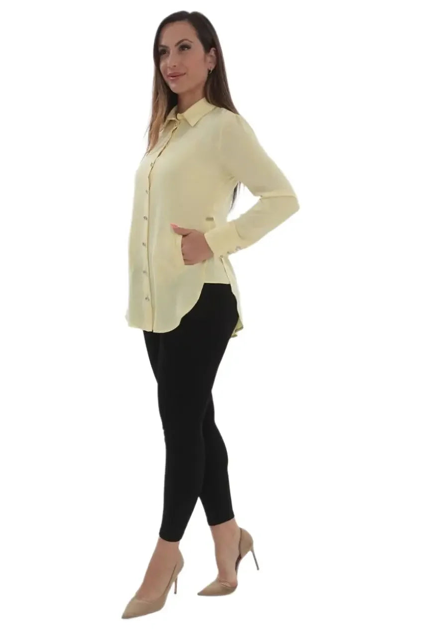 Palestinian Elegance casual embroidered blouse for women in light yellow with long sleeves