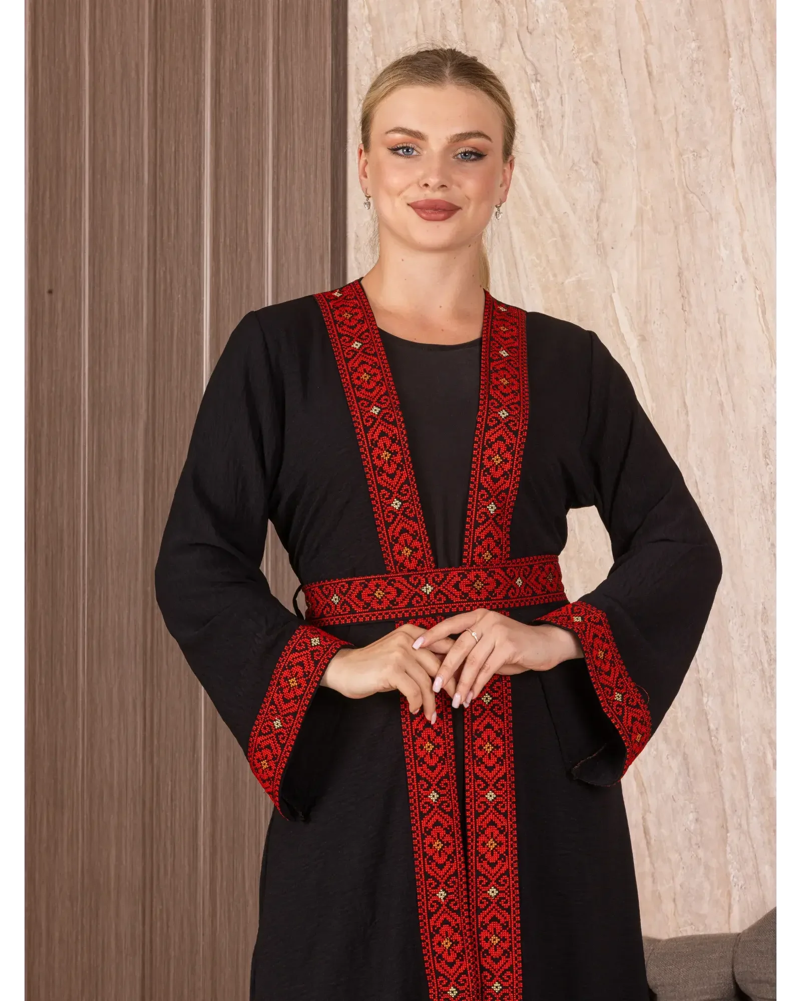 Embroidery Black-Red Cardigan: Timeless Elegance and Versatility Palestinian Elegance