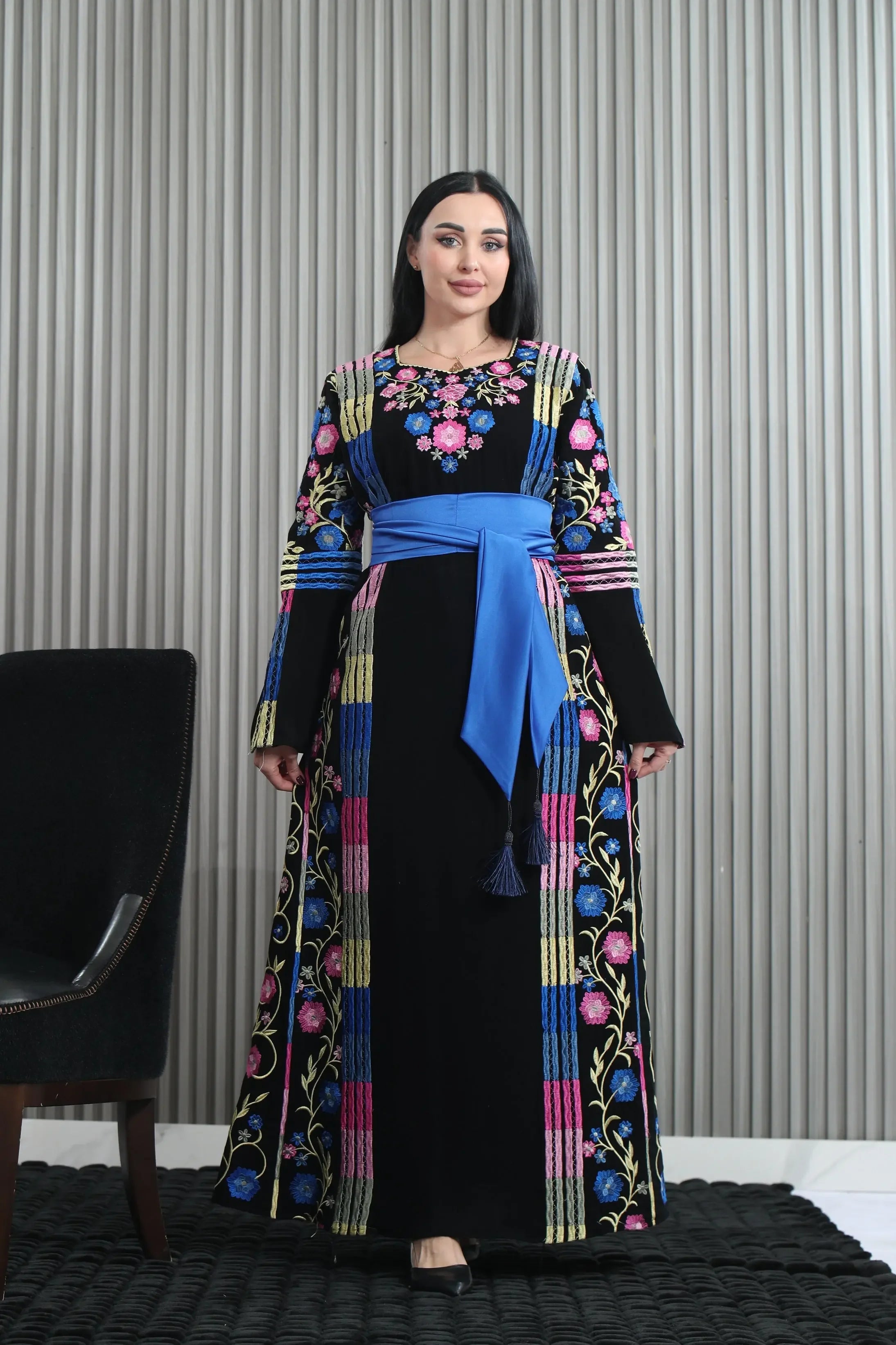 Vibrant Elegance: The Embroidered Multicolored Thoub Palestinian Elegance