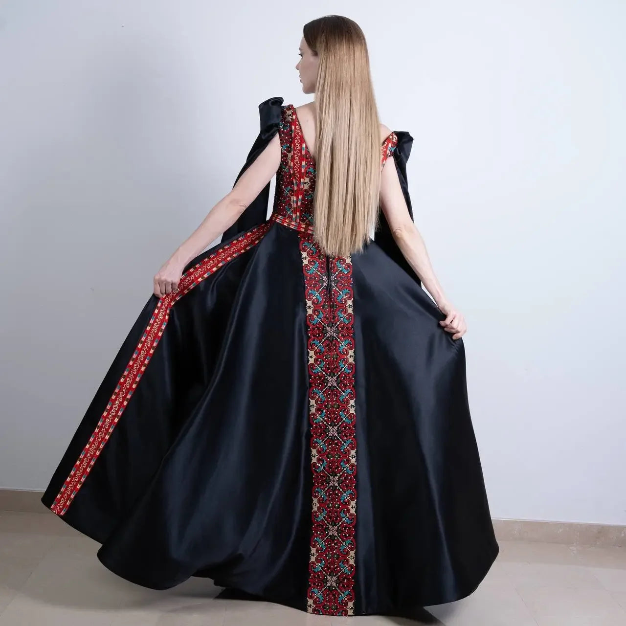 Intricate Tatreez Embroidery Ball Gown: Elegance and Cultural Heritage Palestinian Elegance